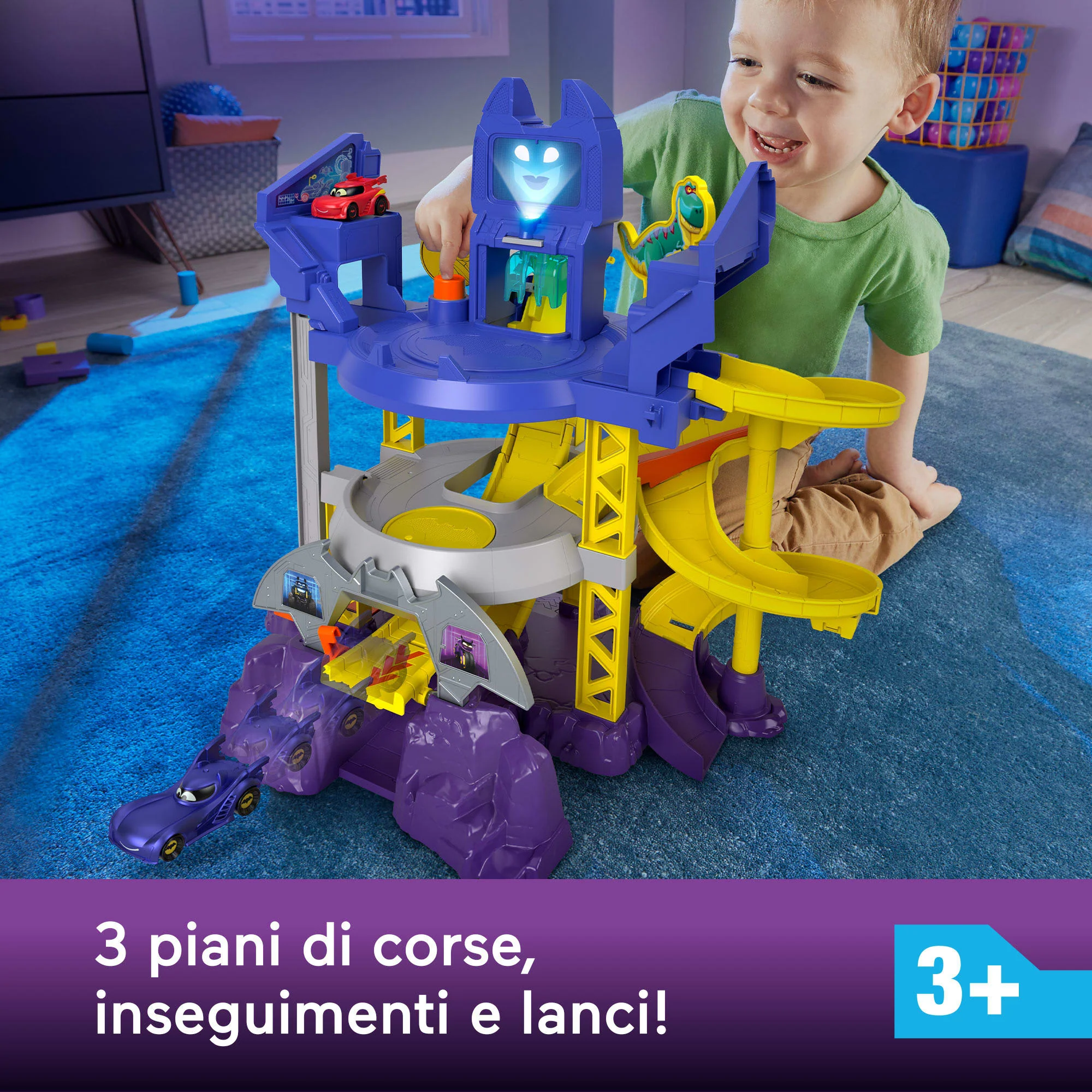 Fisher-Price Dc Batwheels Batcaverna Lancia E Sfreccia, Playset Con Pista Con Luci E Suoni, Versione Italiana - Image 2
