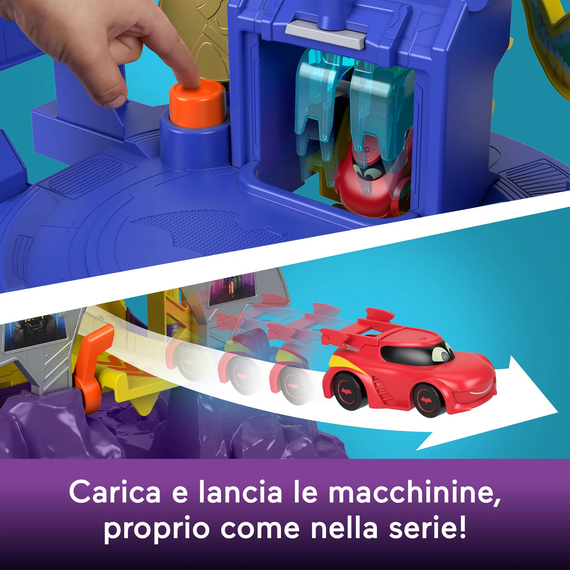 Fisher-Price Dc Batwheels Batcaverna Lancia E Sfreccia, Playset Con Pista Con Luci E Suoni, Versione Italiana - Image 4