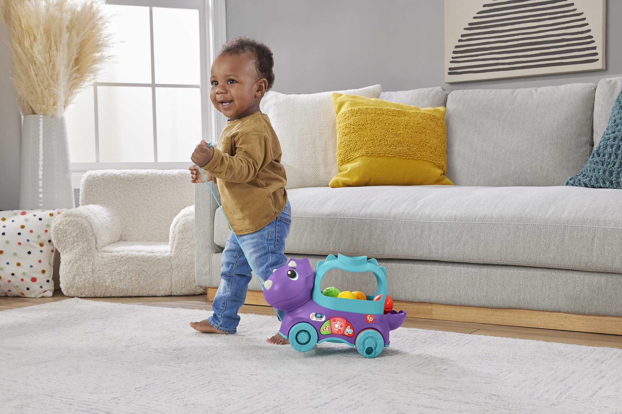 Fisher-Price Dinuś Podskakujące piłeczki Edukacyjna zabawka do ciągnięcia z polską wersją językową - Image 2