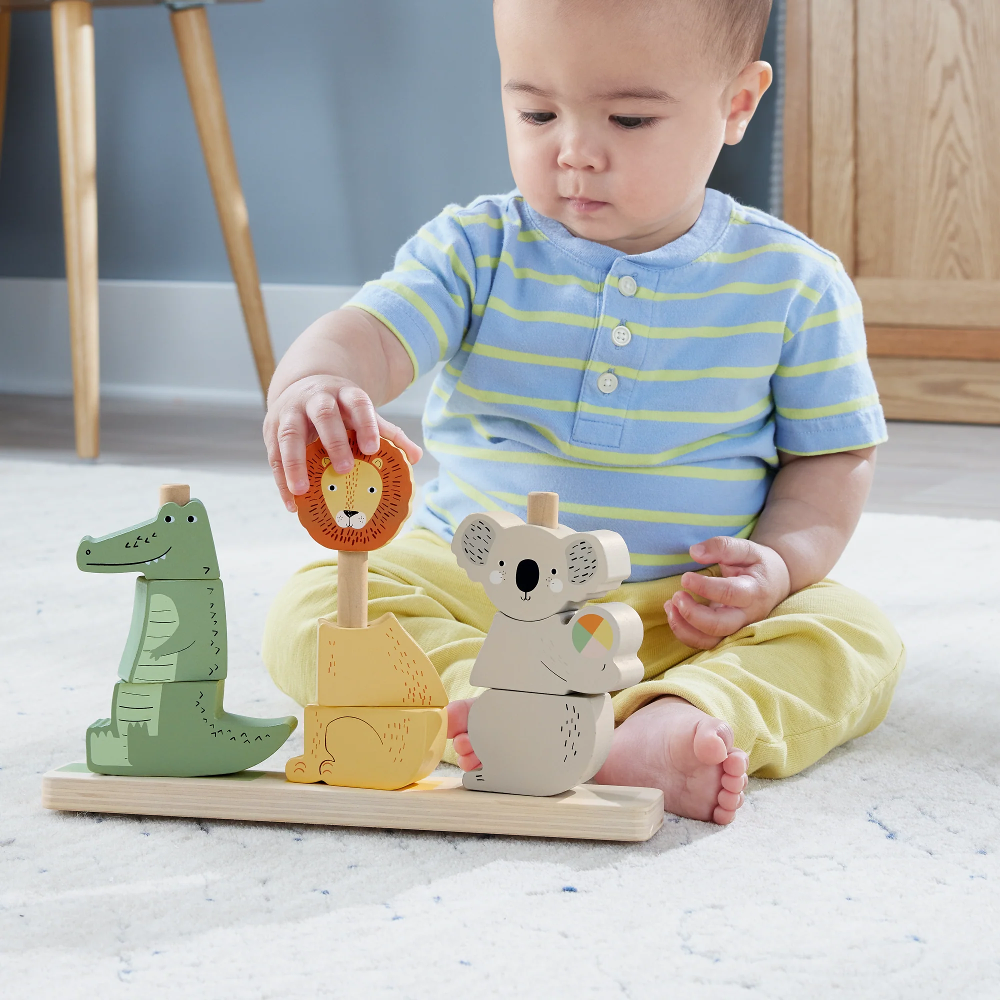 Fisher-Price Drewniane zwierzątka „Układaj i sortuj” Drewniana zabawka dla dzieci na roczek - Image 2