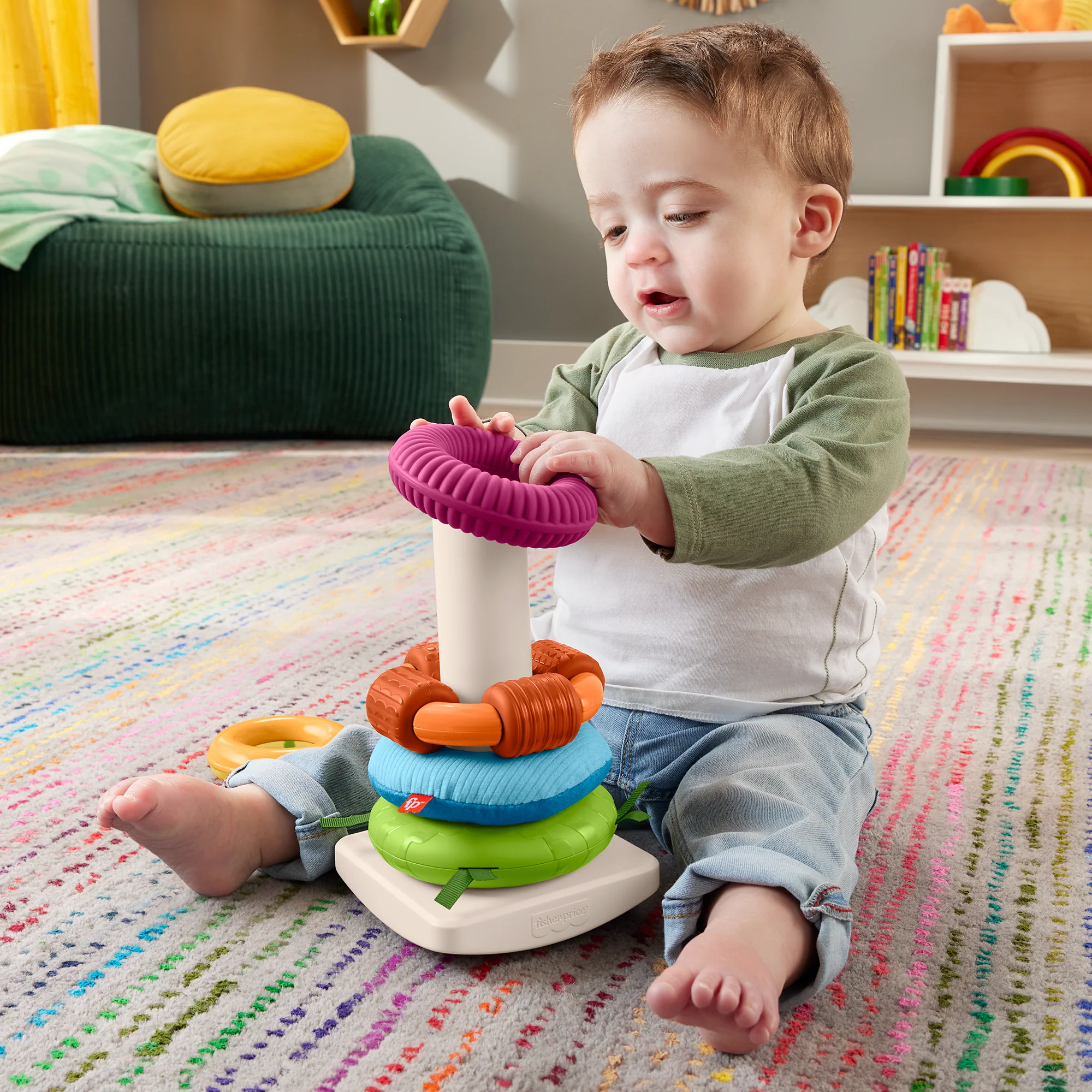 Devrilmez Tabanlı Fisher-Price Duyusal Gelişimi Destekleyen Renkli Halkalar, Bebekler Için Ince Motor Becerilerini Geliştiren Aktiviteler - Image 2