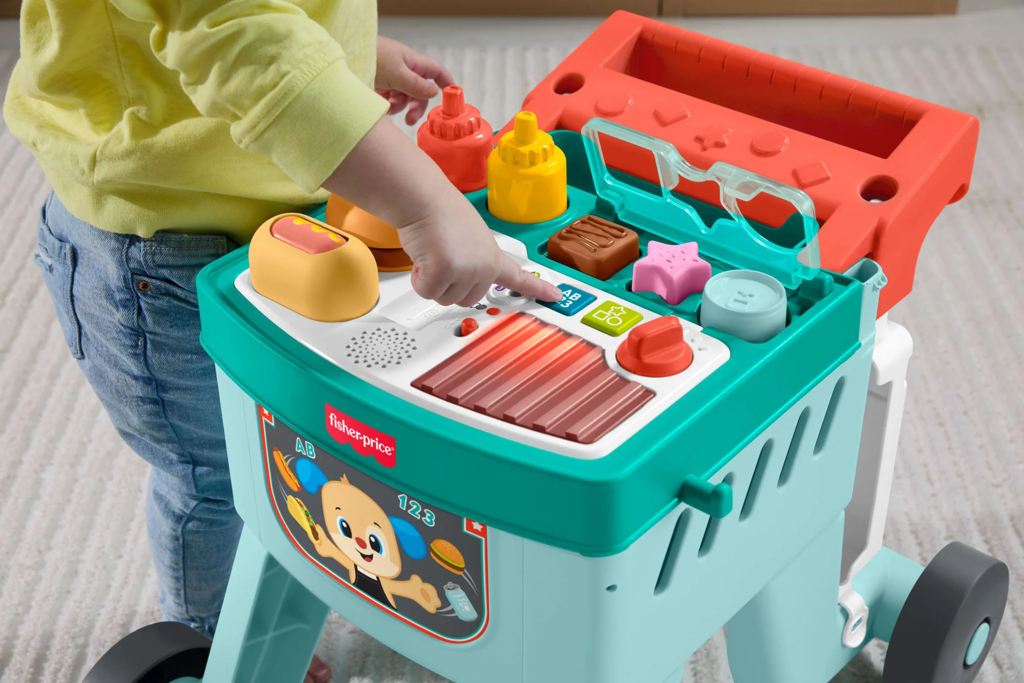 Yürüme Çağındaki Çocuklar Için Birden Fazla Dil Desteği Ve 14 Parçasıyla Fisher-Price Eğlen Ve Öğren 4'Ü 1 Arada Yiyecek Sepeti Yürüteç - Image 4