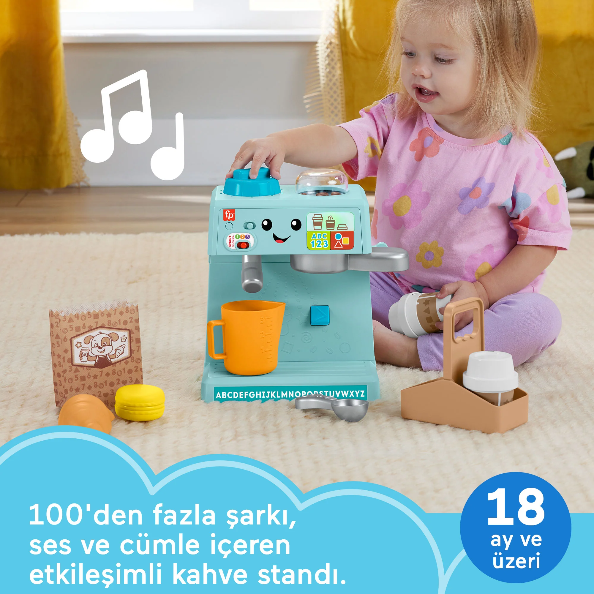 Fisher-Price Eğlen Ve Öğren Yürüme Çağındaki Çocuklar Için Birden Fazla Dil Desteği Ve 10 Parçasıyla Kahve Yapmayı Öğreniyorum Elektronik Oyuncak - Image 2
