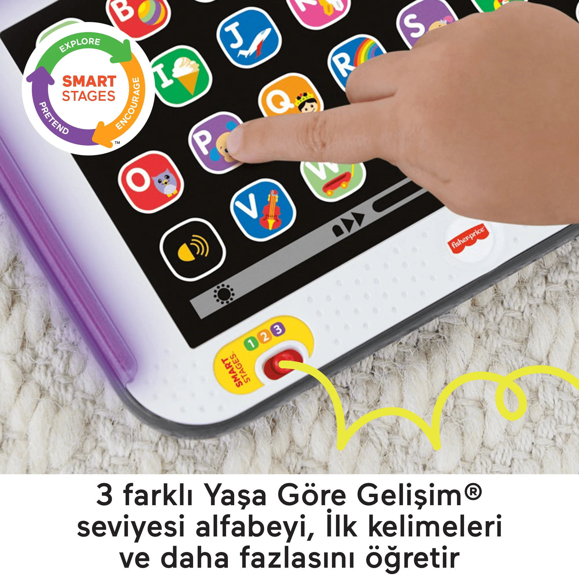 Türkçe Dil Desteğiyle Yürüme Çağındaki Çocuklar Için Müzikli Fisher-Price Eğlen Ve Öğren Yaşa Göre Gelişim Elektronik, Eğitici Oyuncak Tablet - Image 3