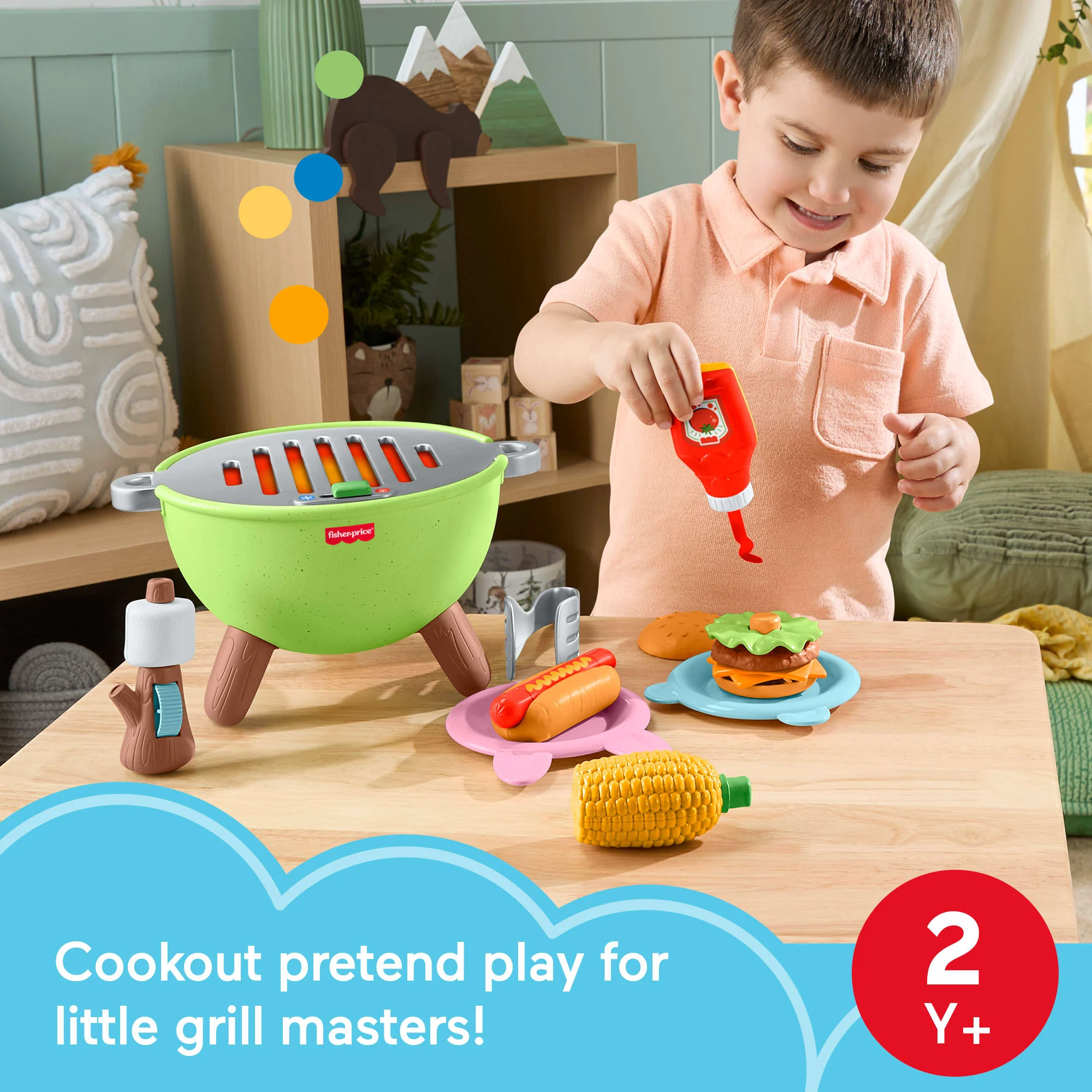 Fisher-Price Friendship Forest Activity Grill Pretend Food Play Set For Toddlers & Kids, 14 Pieces - Image 2