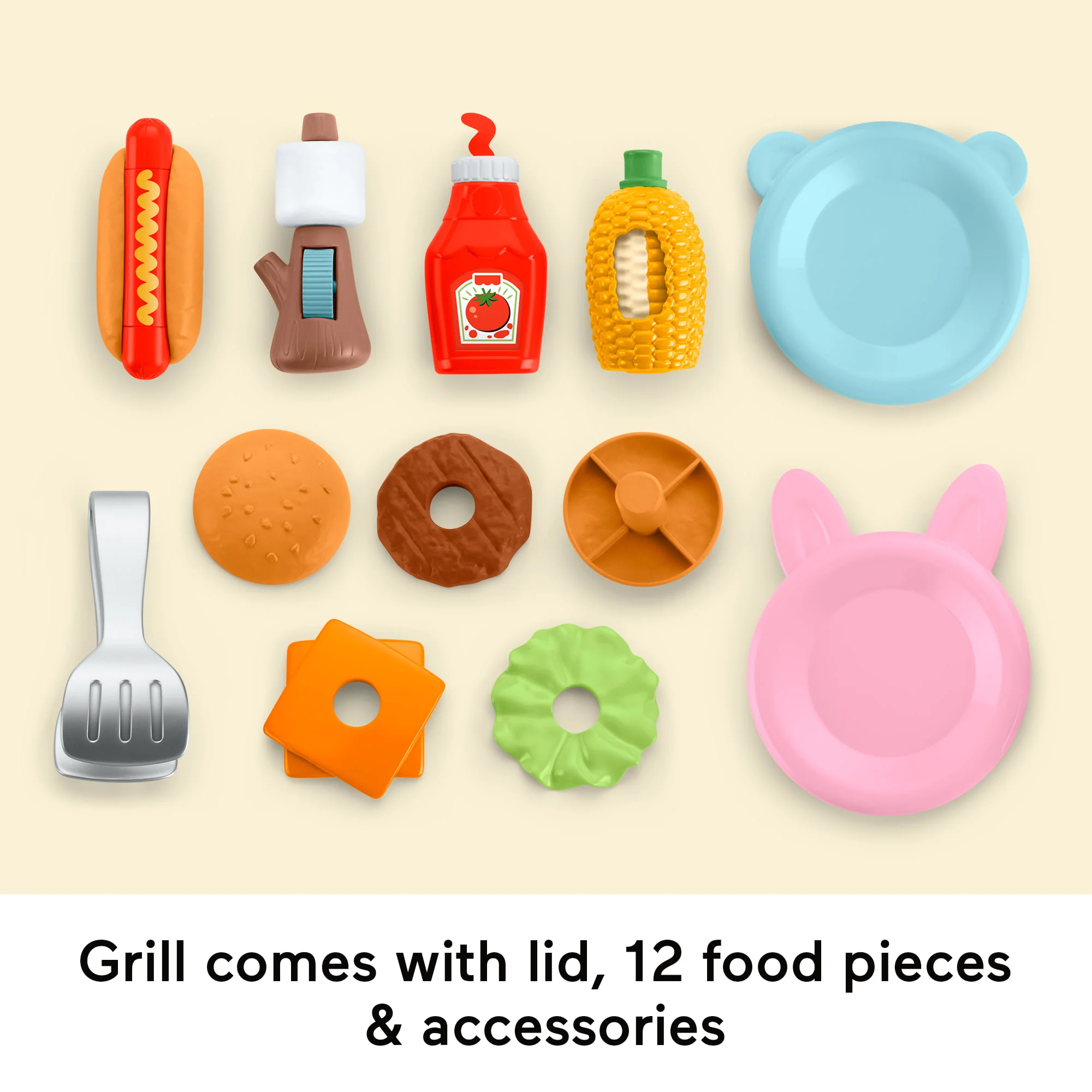 Fisher-Price Friendship Forest Activity Grill Pretend Food Play Set For Toddlers & Kids, 14 Pieces - Image 5
