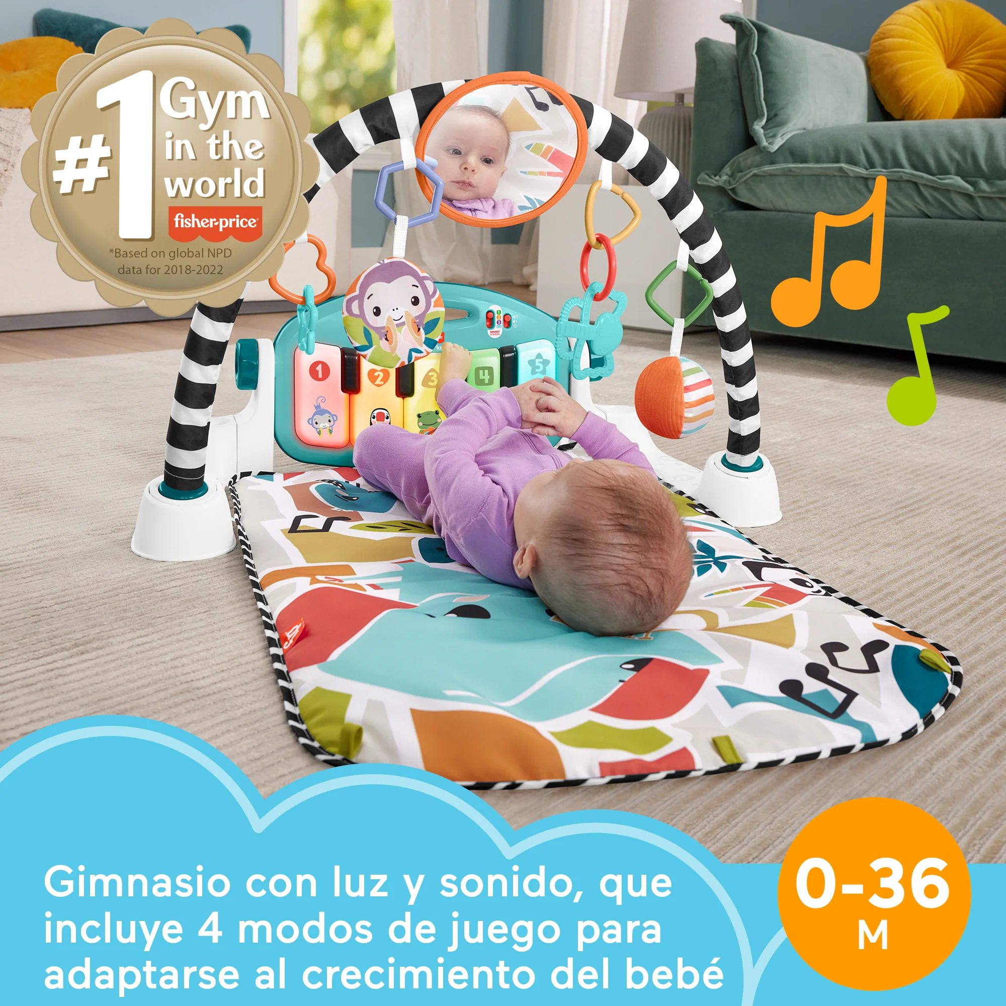 Fisher-Price Alfombra Con Piano Con Luces Y Sonidos Kick & Play Glow & Grow - Image 2
