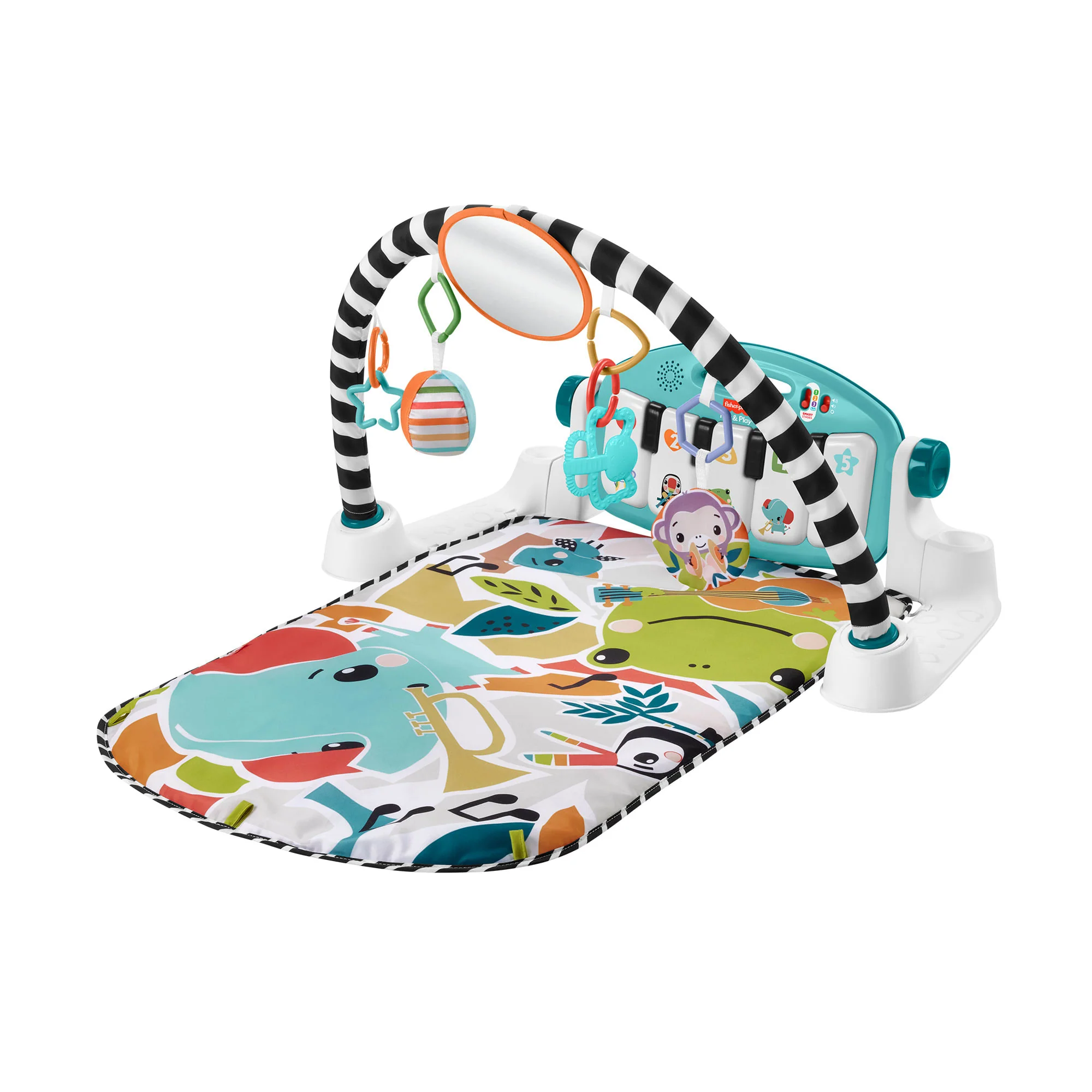 Fisher-Price Glow And Grow Kick & Play Piano Gym Baby Playmat With Musical Learning Toy, Blue, Queens English Version