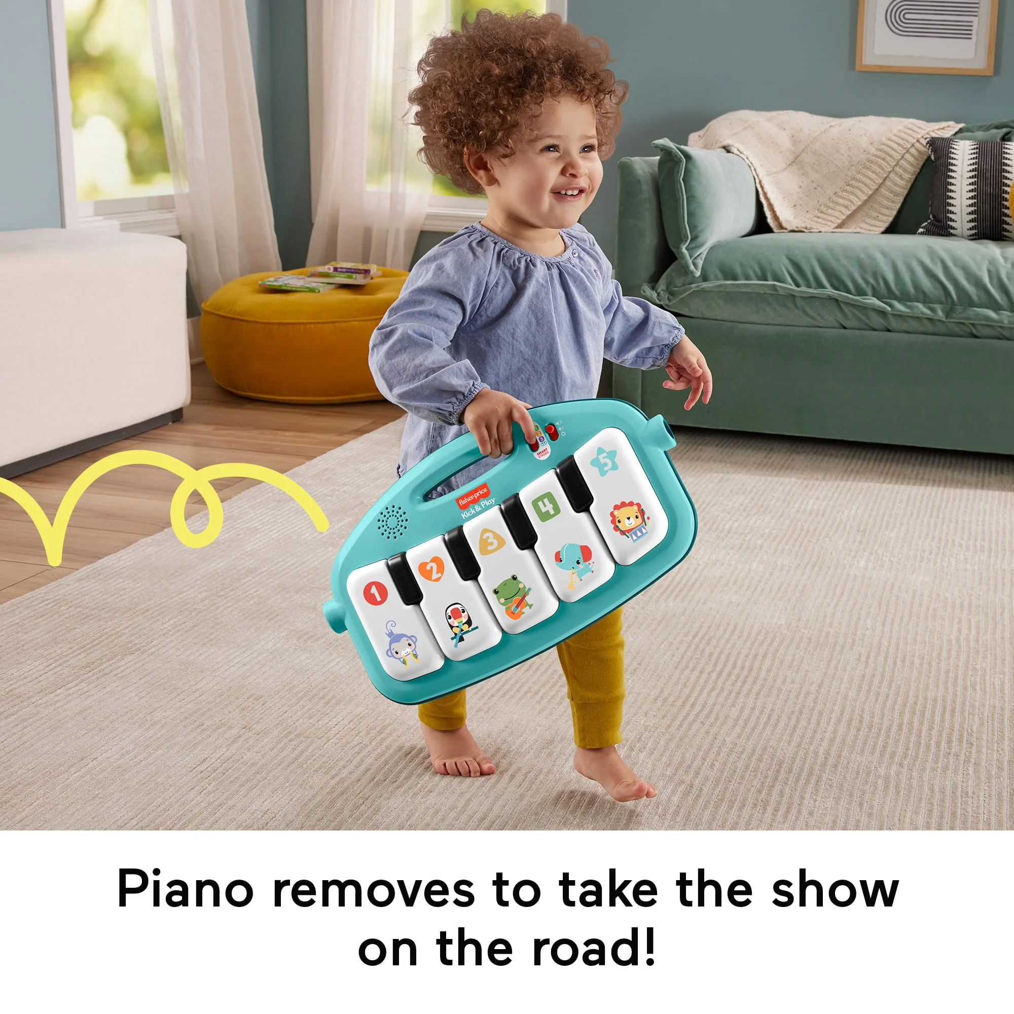 Fisher-Price Glow And Grow Kick & Play Piano Gym Baby Playmat With Musical Learning Toy, Blue, Queens English Version - Image 5