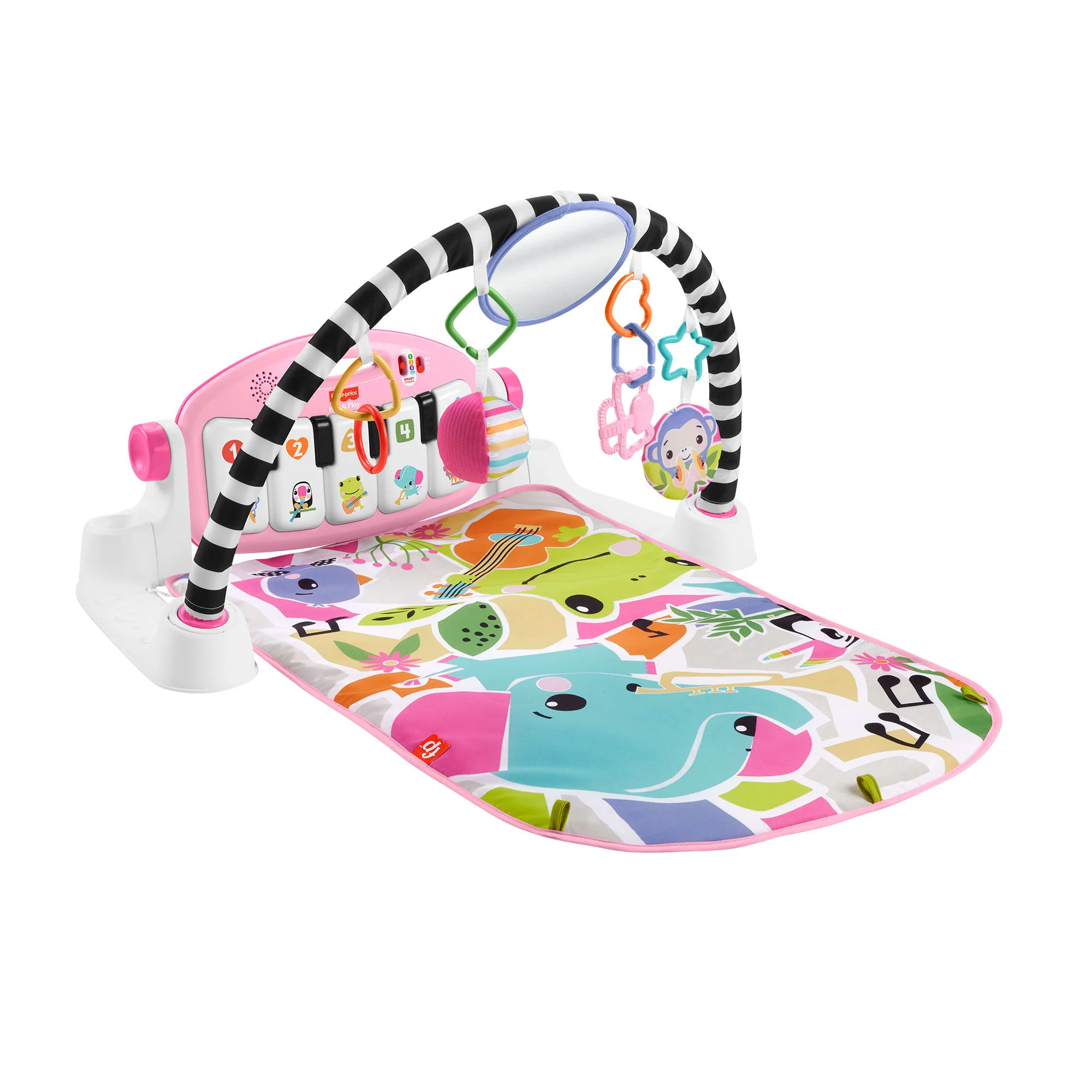 Fisher-Price Glow And Grow Kick & Play Piano Gym Baby Playmat With Musical Learning Toy, Pink, Queens English Version