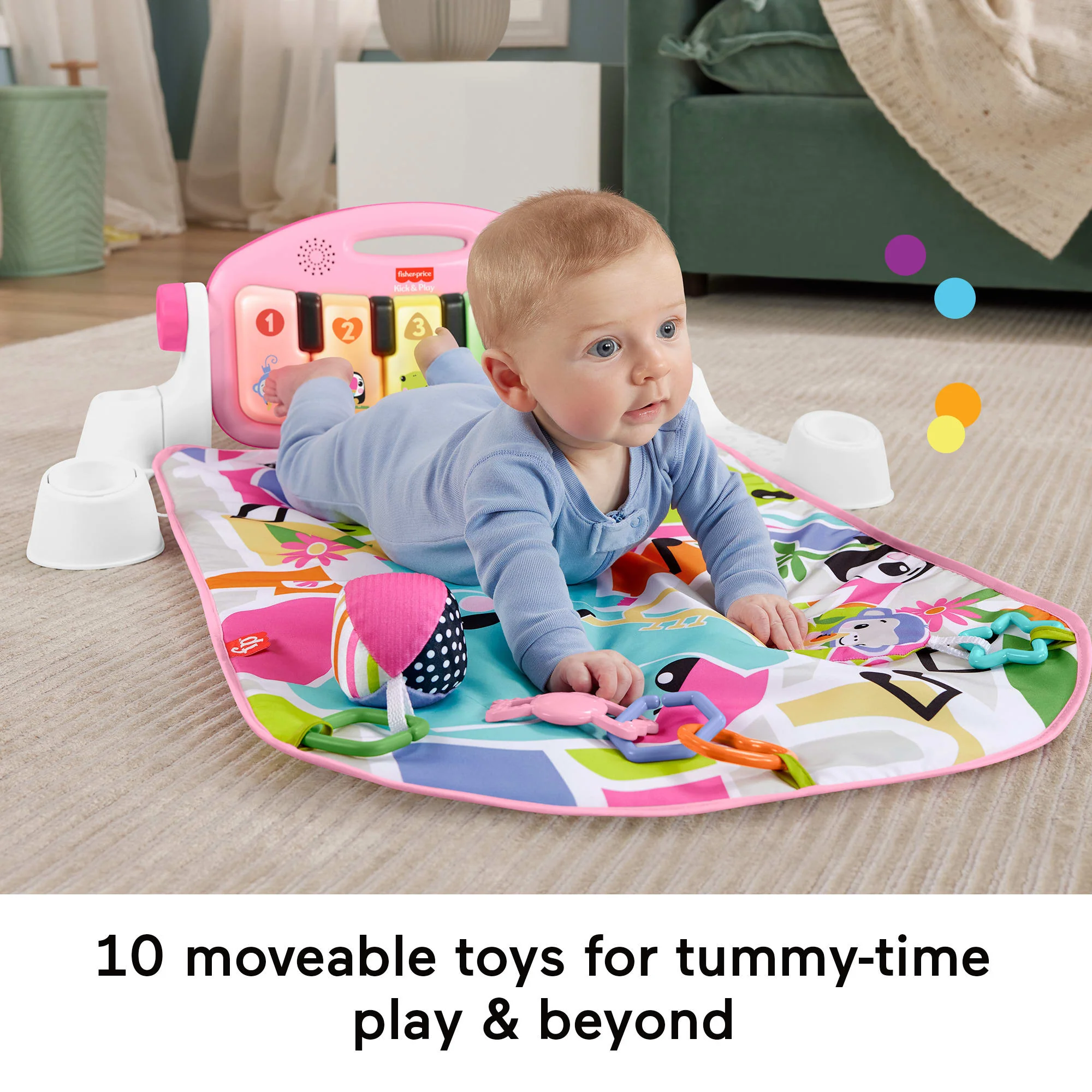 Fisher-Price Glow And Grow Kick & Play Piano Gym Baby Playmat With Musical Learning Toy, Pink, Queens English Version - Image 3