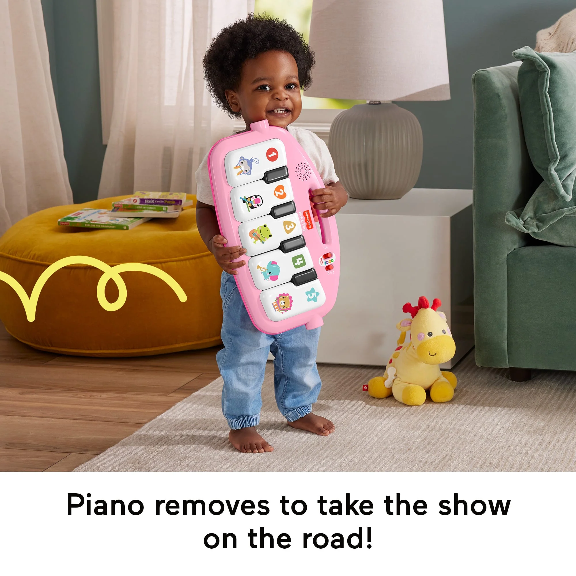 Fisher-Price Glow And Grow Kick & Play Piano Gym Baby Playmat With Musical Learning Toy, Pink, Queens English Version - Image 5