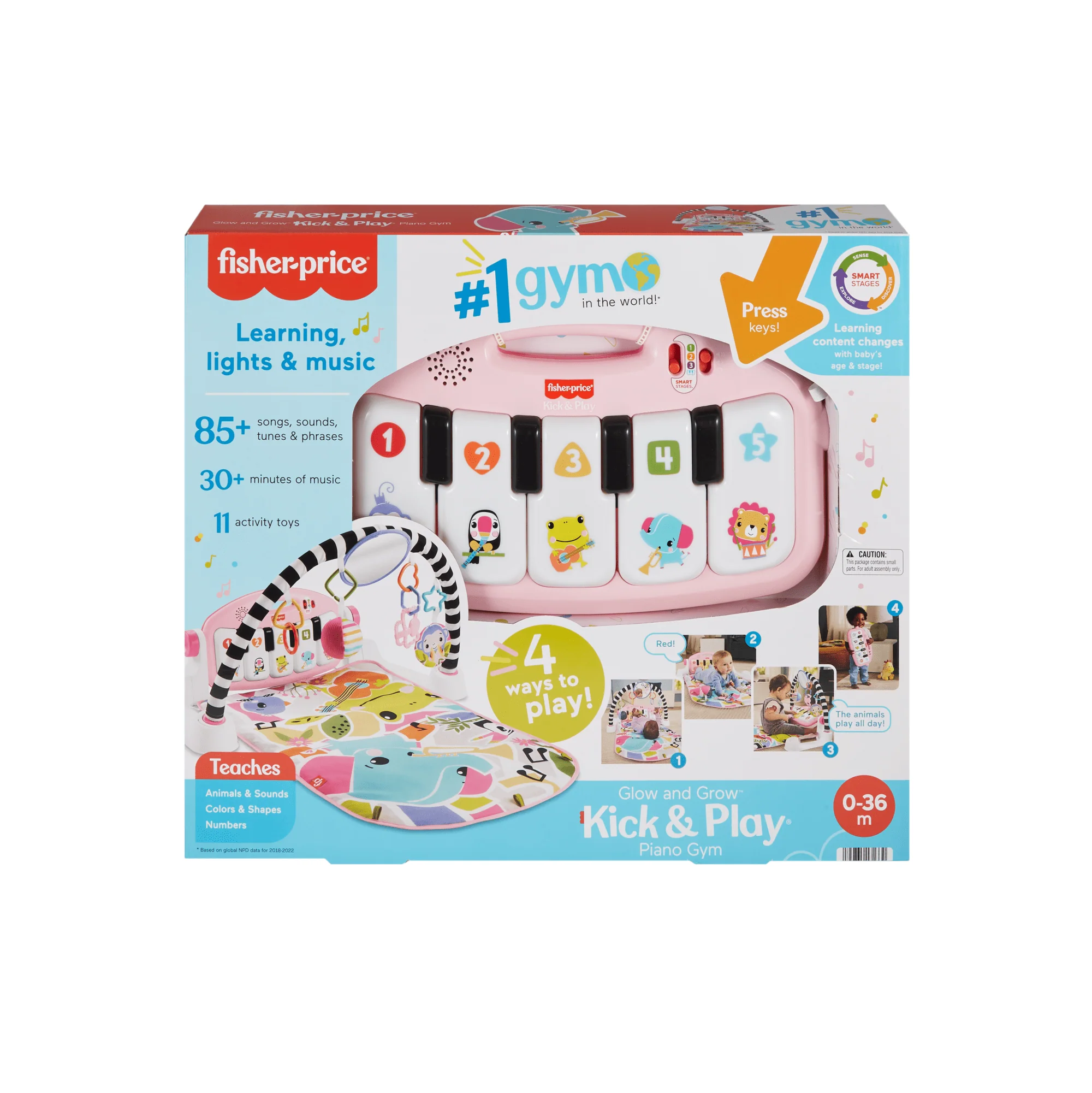 Fisher-Price Glow And Grow Kick & Play Piano Gym Baby Playmat With Musical Learning Toy, Pink, Queens English Version - Image 6