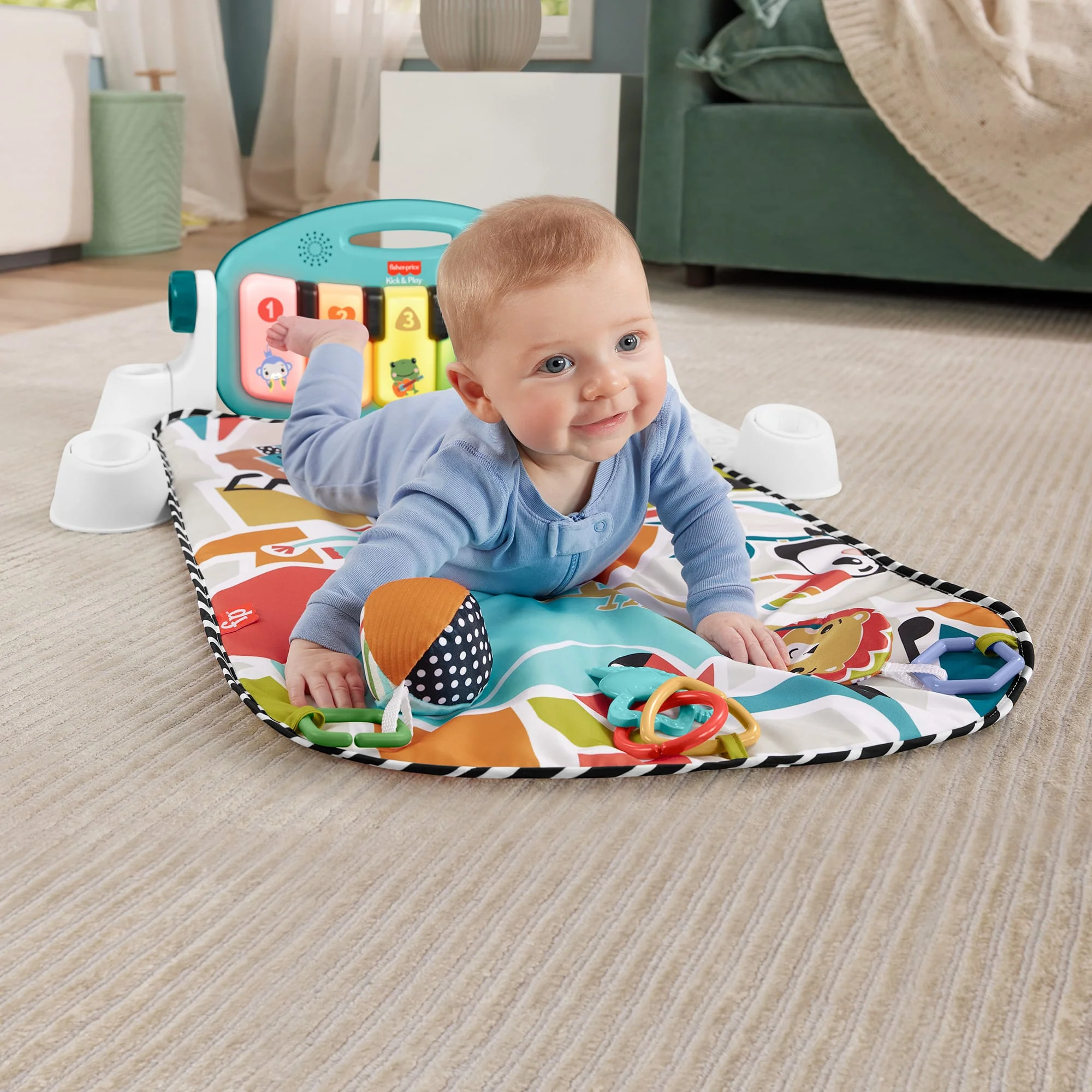 Gimnasio-Piano Pataditas Glow And Grow De Fisher-Price, Alfombra De Actividades Musical Para Bebés Con Contenido De Aprendizaje, Azul, Castellano - Image 3
