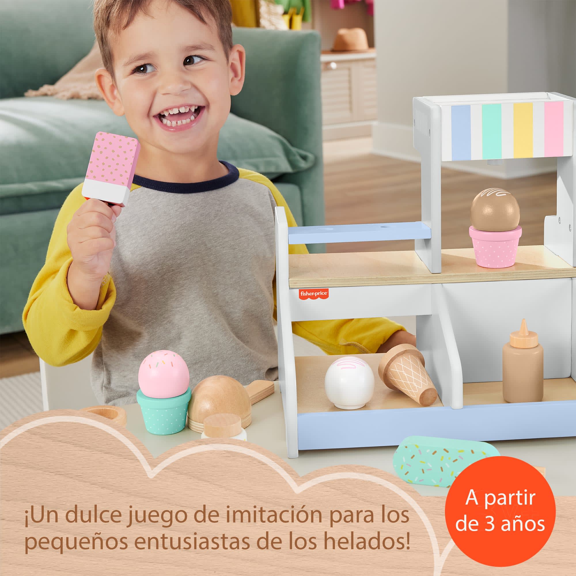 Juego De Imitación De Heladería De Madera De Fisher-Price Para Preescolar, 18 Piezas De Madera - Image 2