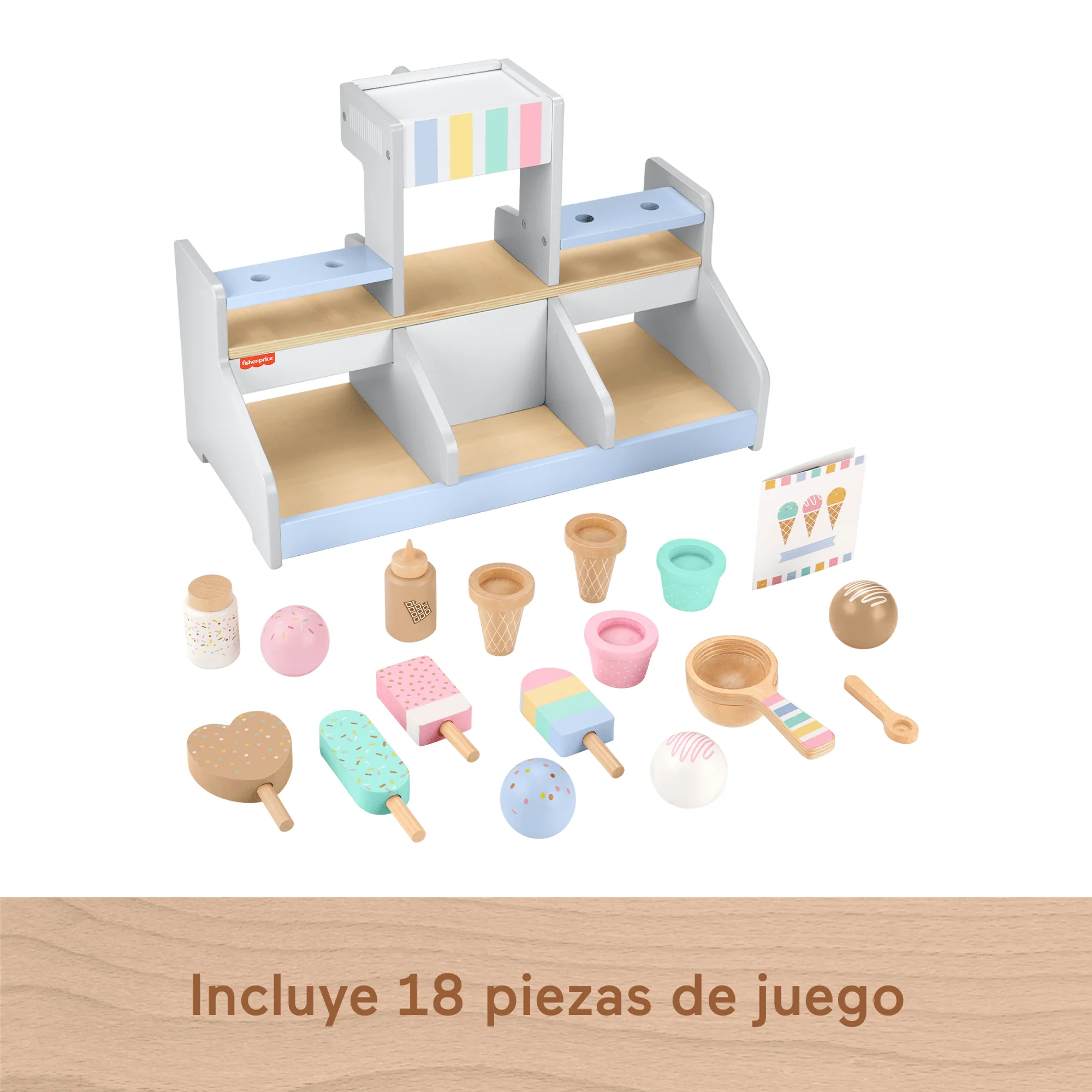 Juego De Imitación De Heladería De Madera De Fisher-Price Para Preescolar, 18 Piezas De Madera - Image 5