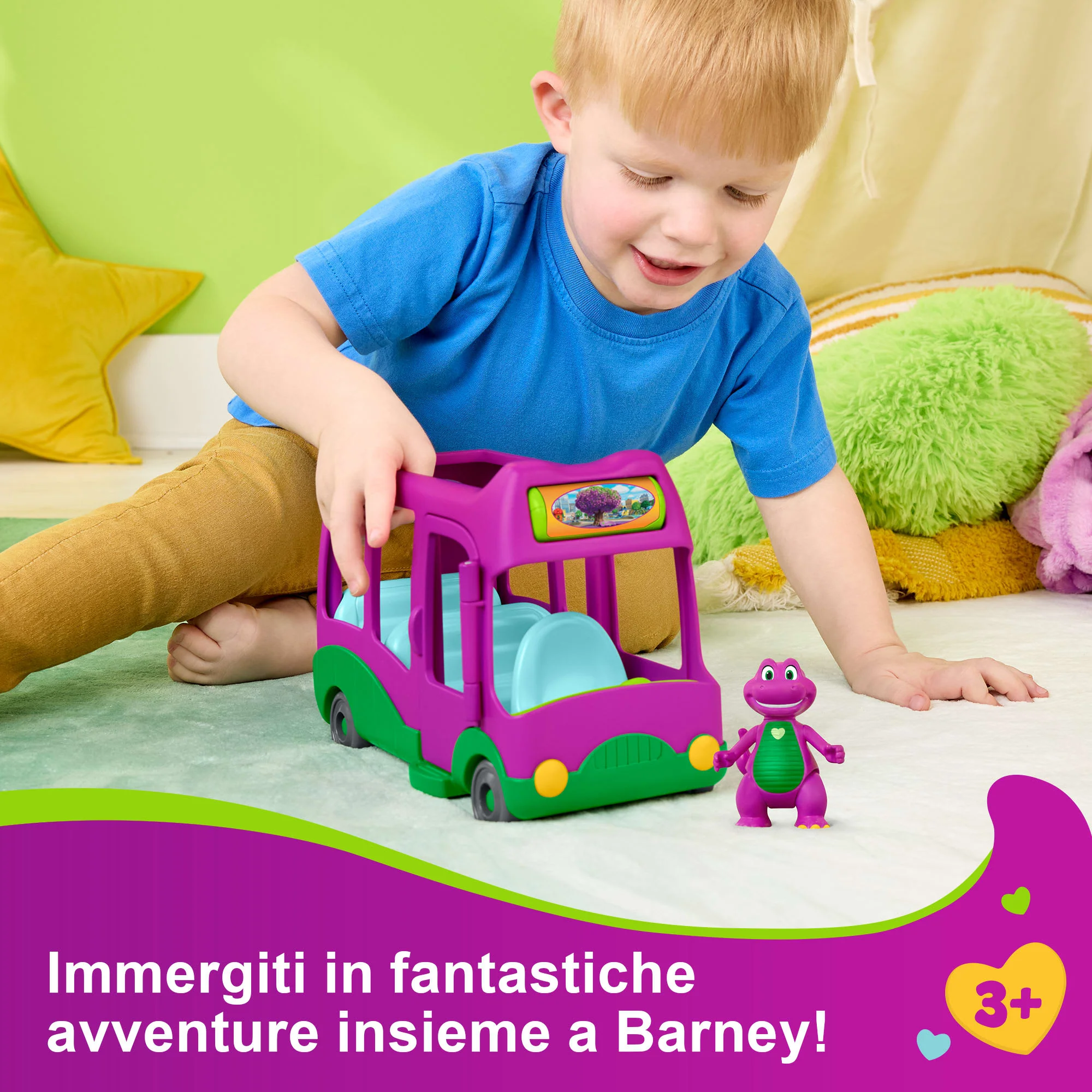 Fisher-Price Il Mondo Di Barney Autobus Delle Avventure, Giocattolo A Spinta E Personaggio Di Barney Per Bambini, 2 Pezzi - Image 2