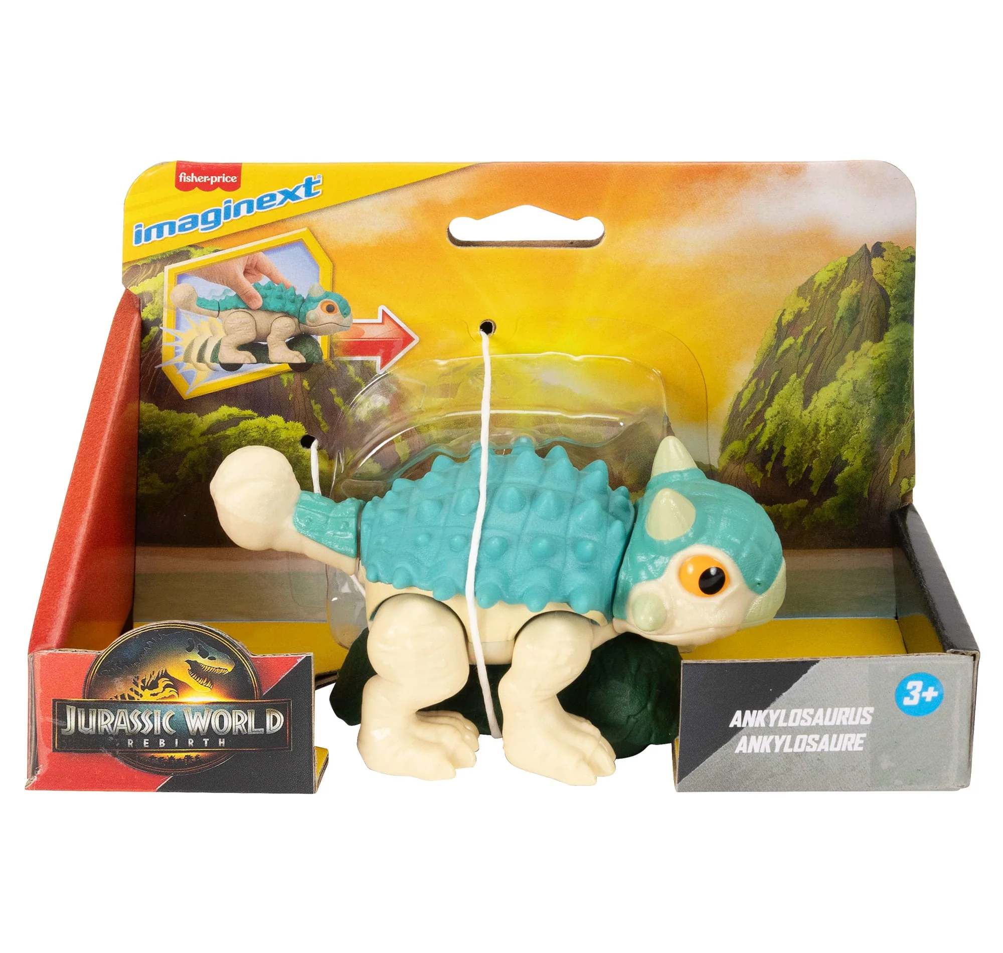 Figura De Acción De Ankylosaurus De “Jurassic World: El Renacer” De Imaginext De Fisher-Price, Figura De Dinosaurio Con Ruedas Y Movimiento De Meneo - Image 6