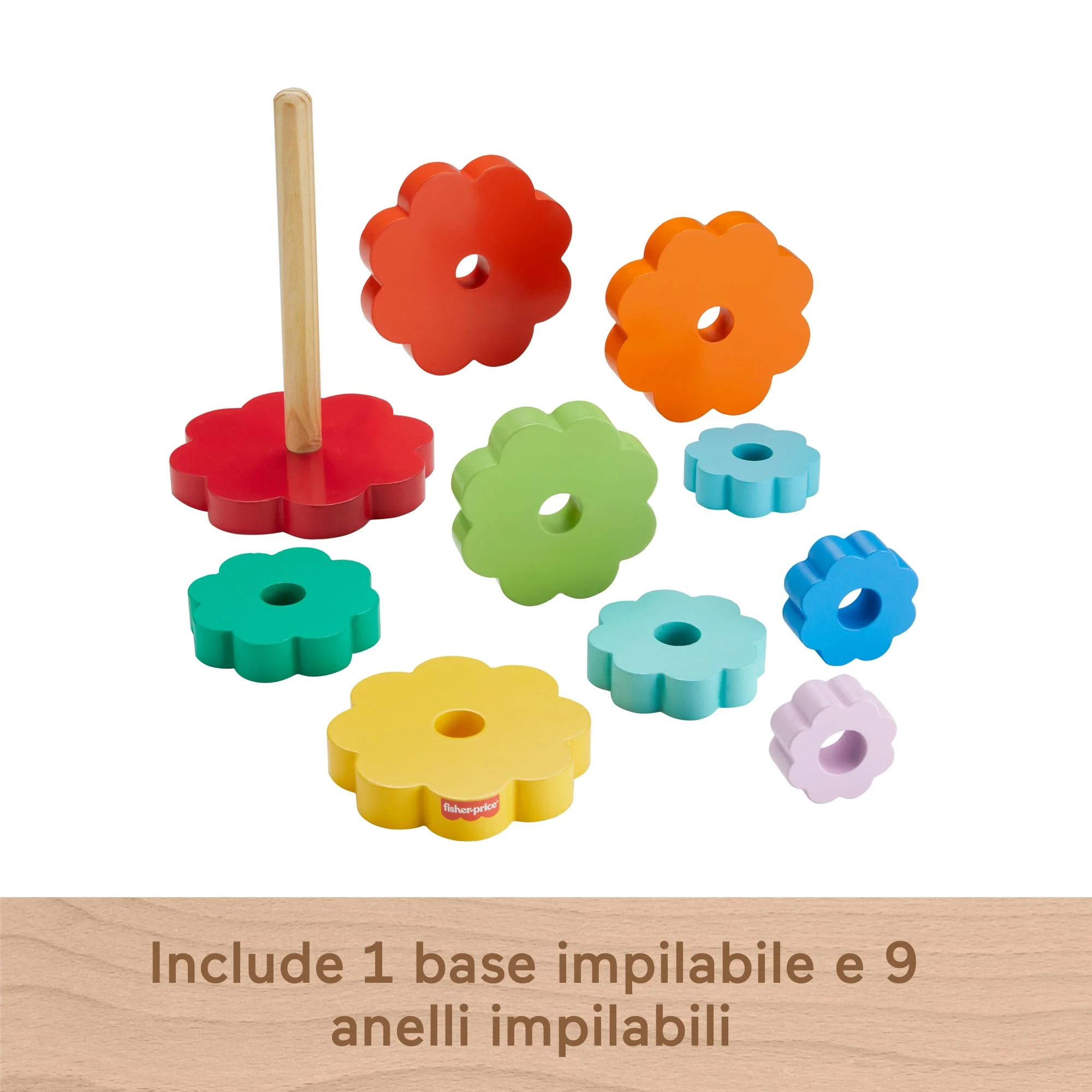 Fisher-Price Impilatore Anelli In Legno, Giocattolo Per La Abilità Motorie Complesse Per Bimbi Piccoli, 10 Pezzi In Legno - Image 5