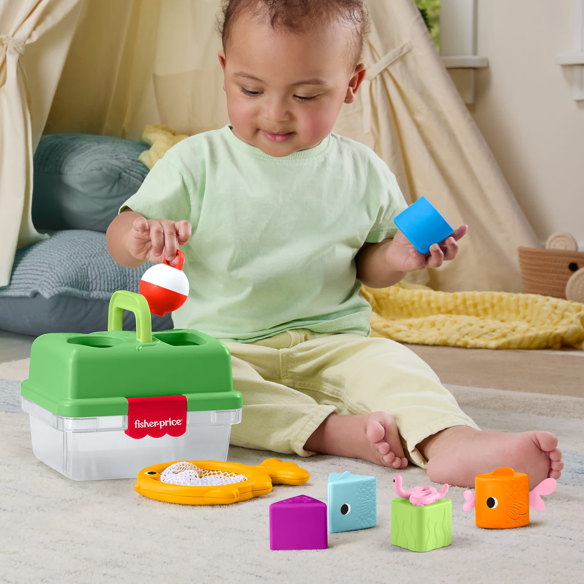 Fisher-Price Arkadaşlık Ormanı Şekil Eşleştirme Kutusu, Bebekler Için Oyuncak, 6 Blok Ve Balık Tutma Ağı - Image 2