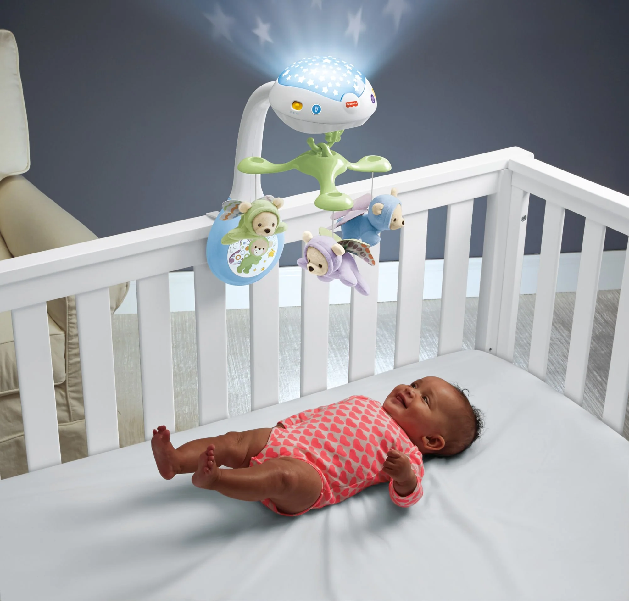 Fisher-Price Karuzela z misiami 3 w 1 do łóżeczka z pokazem światełek, dla dzieci od narodzin - Image 2