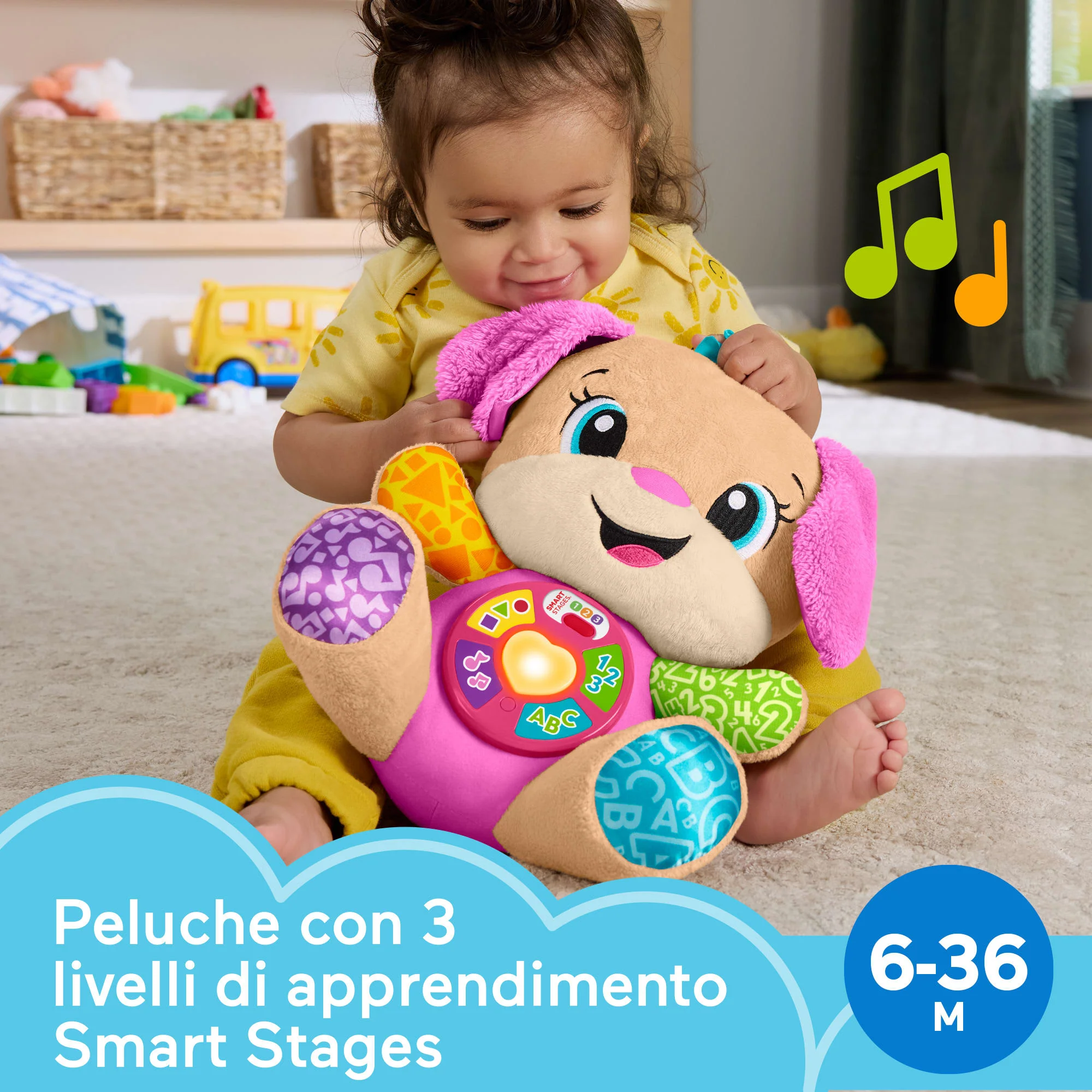 Peluche Musicale Sis Smart Stages Fisher-Price Ridi E Impara Rosa, Giocattolo Musicale Per L'Apprendimento Per Neonati, Versione Multilingue - Image 2