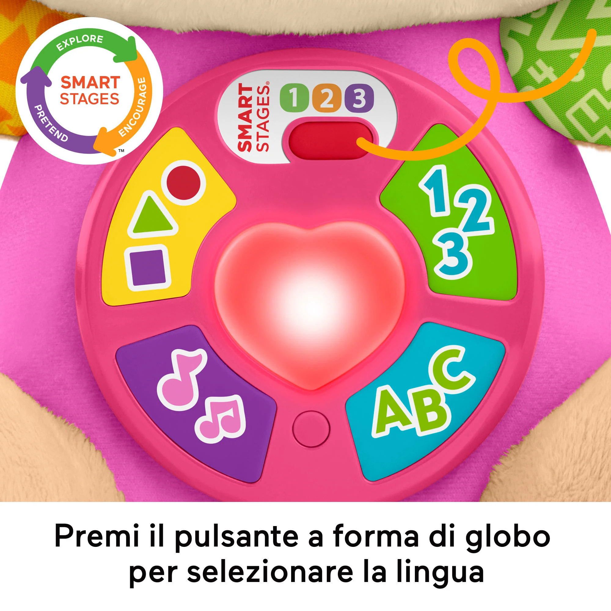 Peluche Musicale Sis Smart Stages Fisher-Price Ridi E Impara Rosa, Giocattolo Musicale Per L'Apprendimento Per Neonati, Versione Multilingue - Image 3
