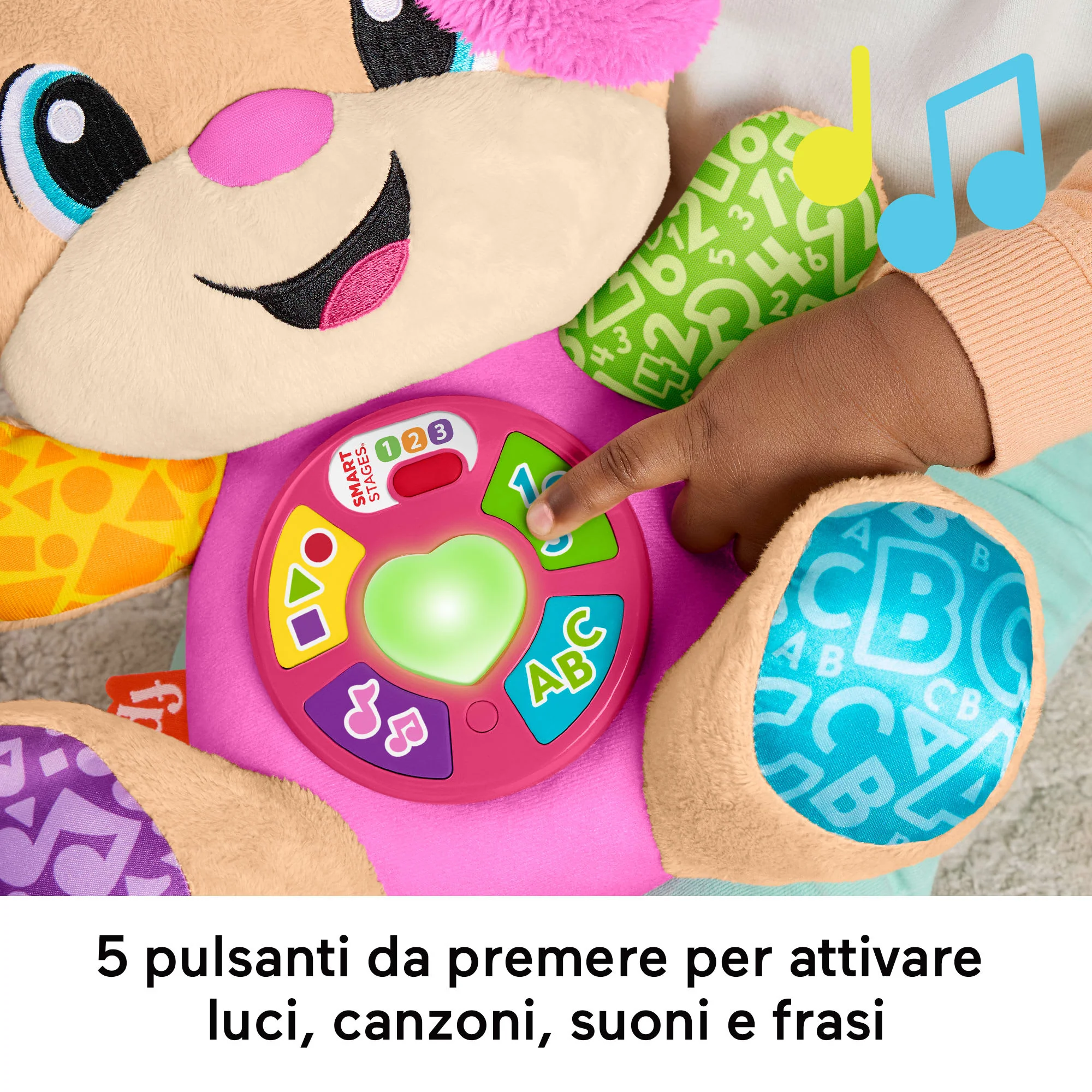 Peluche Musicale Sis Smart Stages Fisher-Price Ridi E Impara Rosa, Giocattolo Musicale Per L'Apprendimento Per Neonati, Versione Multilingue - Image 4