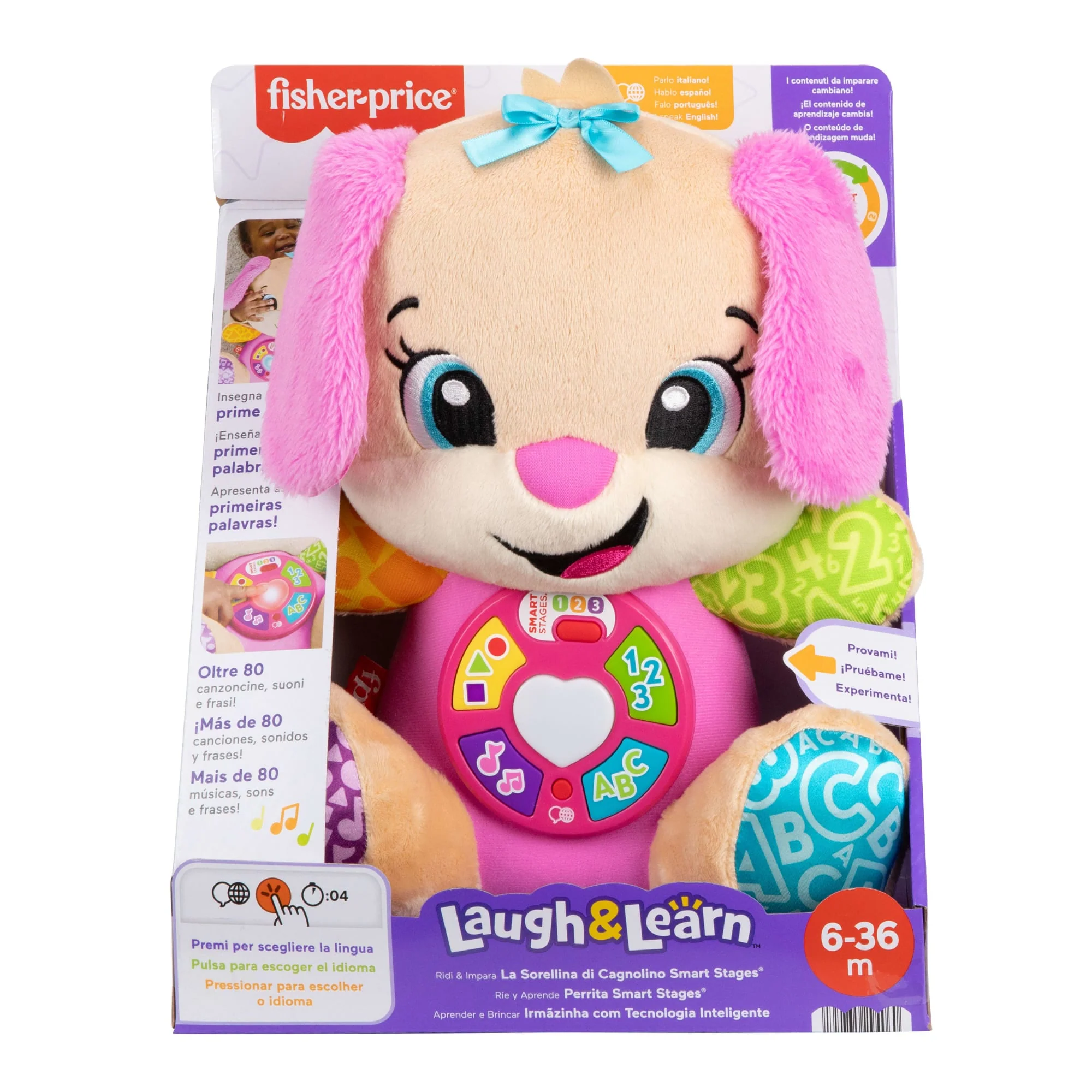 Peluche Musicale Sis Smart Stages Fisher-Price Ridi E Impara Rosa, Giocattolo Musicale Per L'Apprendimento Per Neonati, Versione Multilingue - Image 6