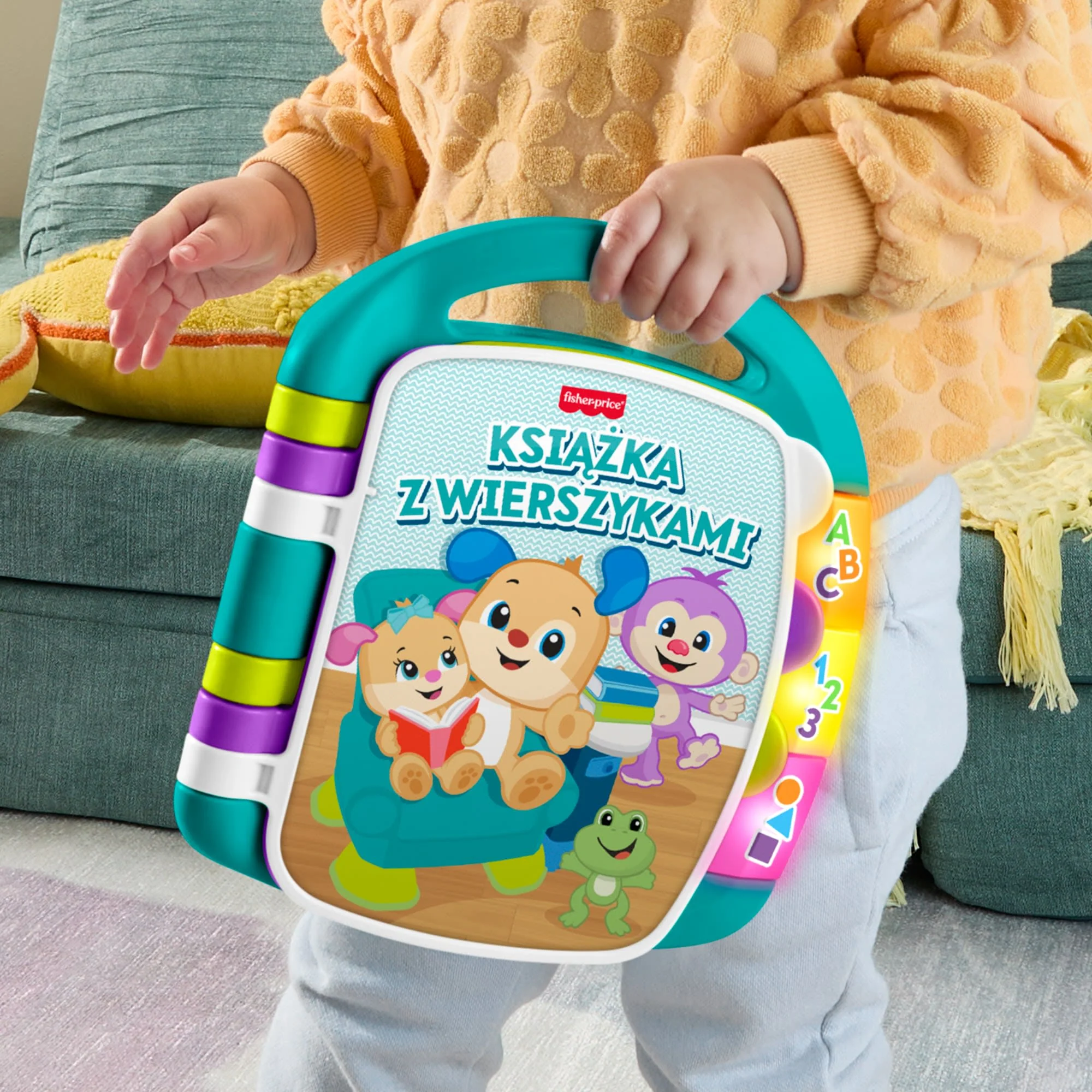 Fisher-Price „Ucz się i śmiej!” Książka z wierszykami (Turkusowa) Edukacyjna zabawka interaktywna dla dzieci 6-36 mies. Polska wersja językowa - Image 5