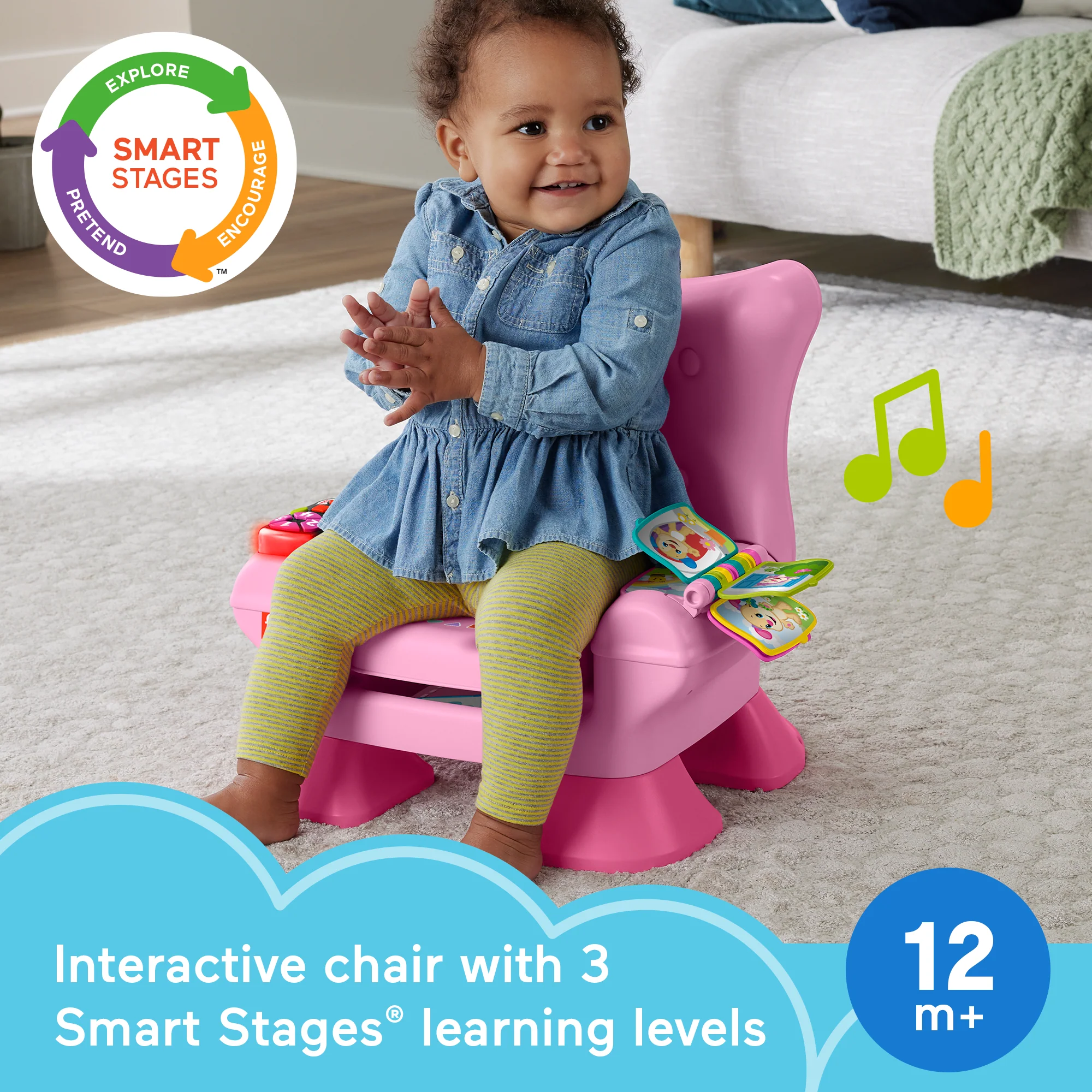 Fisher-Price Laugh & Learn Smart Stages Chair Electronic Learning Toy For Toddlers, Pink - Image 2