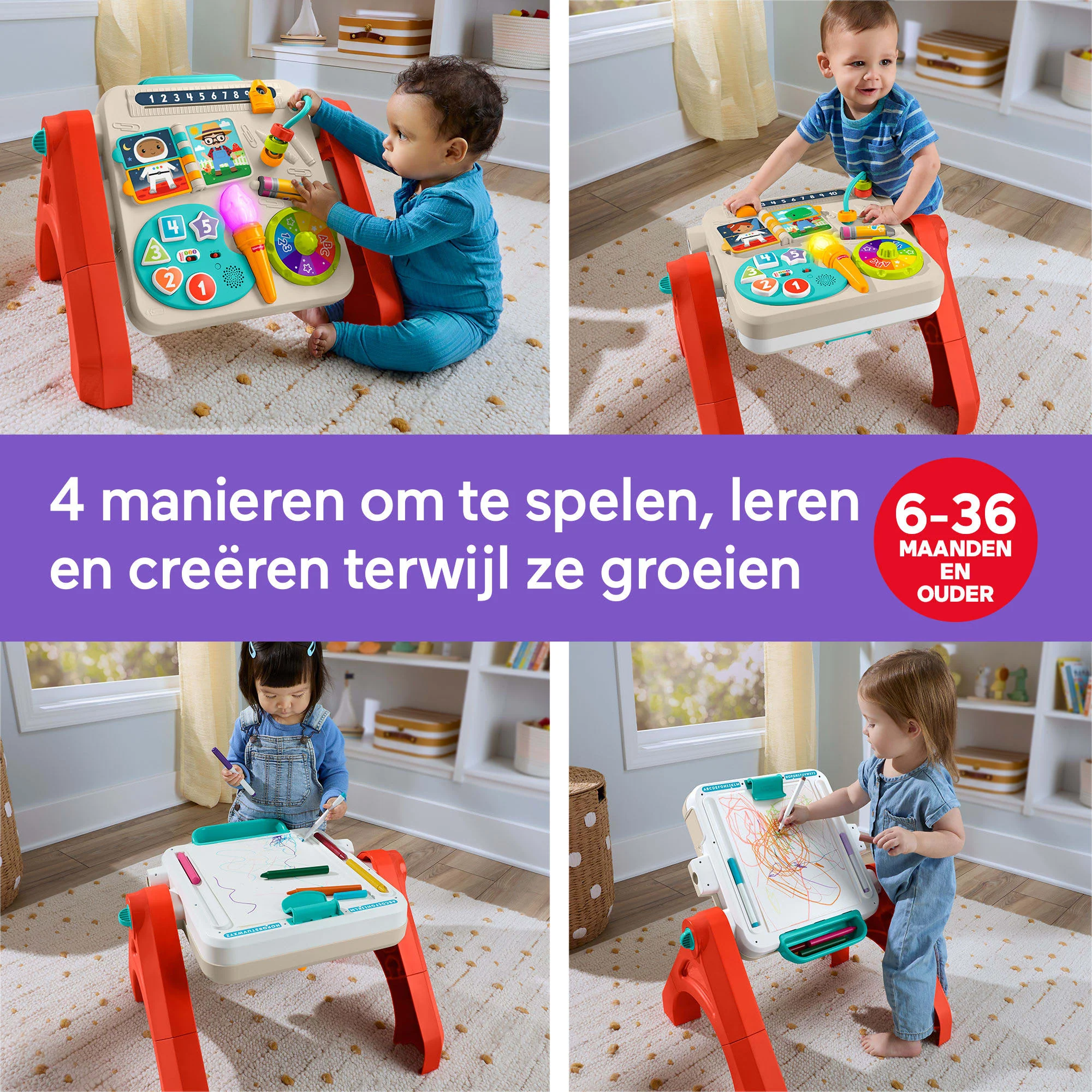 Fisher-Price 4-In-1 Activiteitentafel En Ezel, Elektronisch, Leerzaam Speelgoed Voor Baby's En Peuters, Meertalige Versie - Image 2