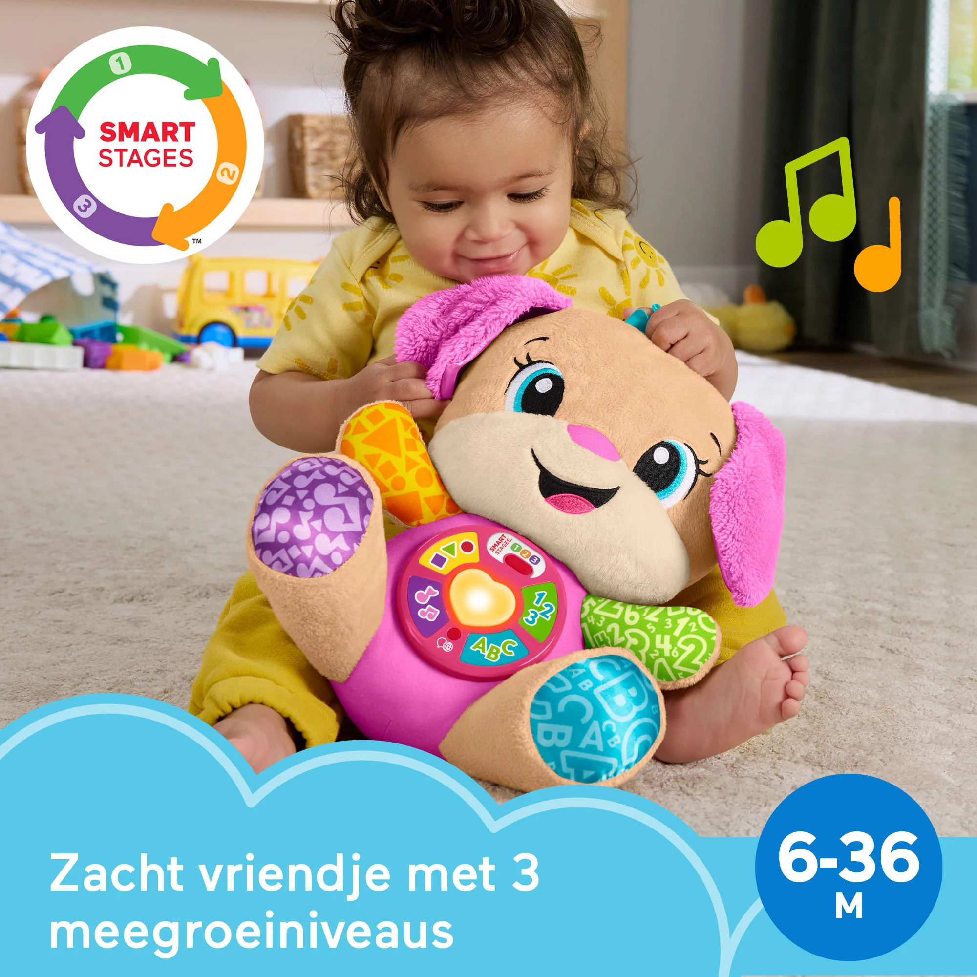 Fisher-Price Leerplezier Meegroeispeelgoed Zusje, Roze Muzikale Knuffel Voor Baby's, Leerzaam Speelgoed, Meertalige Versie - Image 2