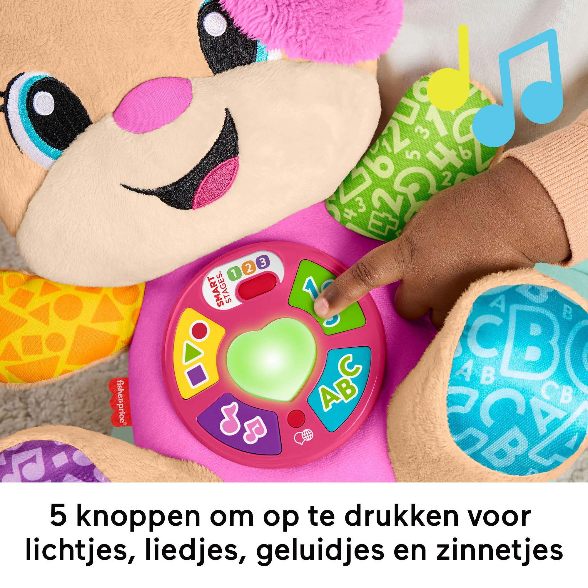 Fisher-Price Leerplezier Meegroeispeelgoed Zusje, Roze Muzikale Knuffel Voor Baby's, Leerzaam Speelgoed, Meertalige Versie - Image 4