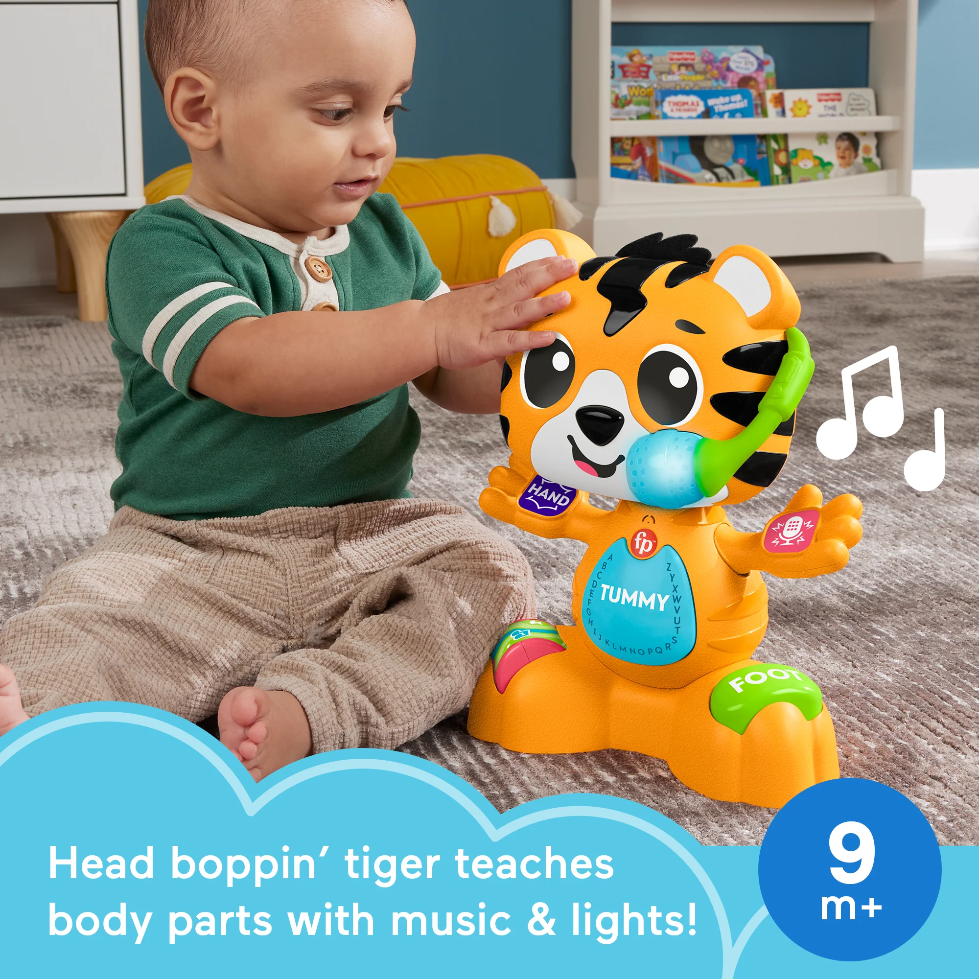 Fisher-Price Link Squad Bop & Groove Tiger Baby Learning Toy With Music & Lights, Queens English Version - Image 2