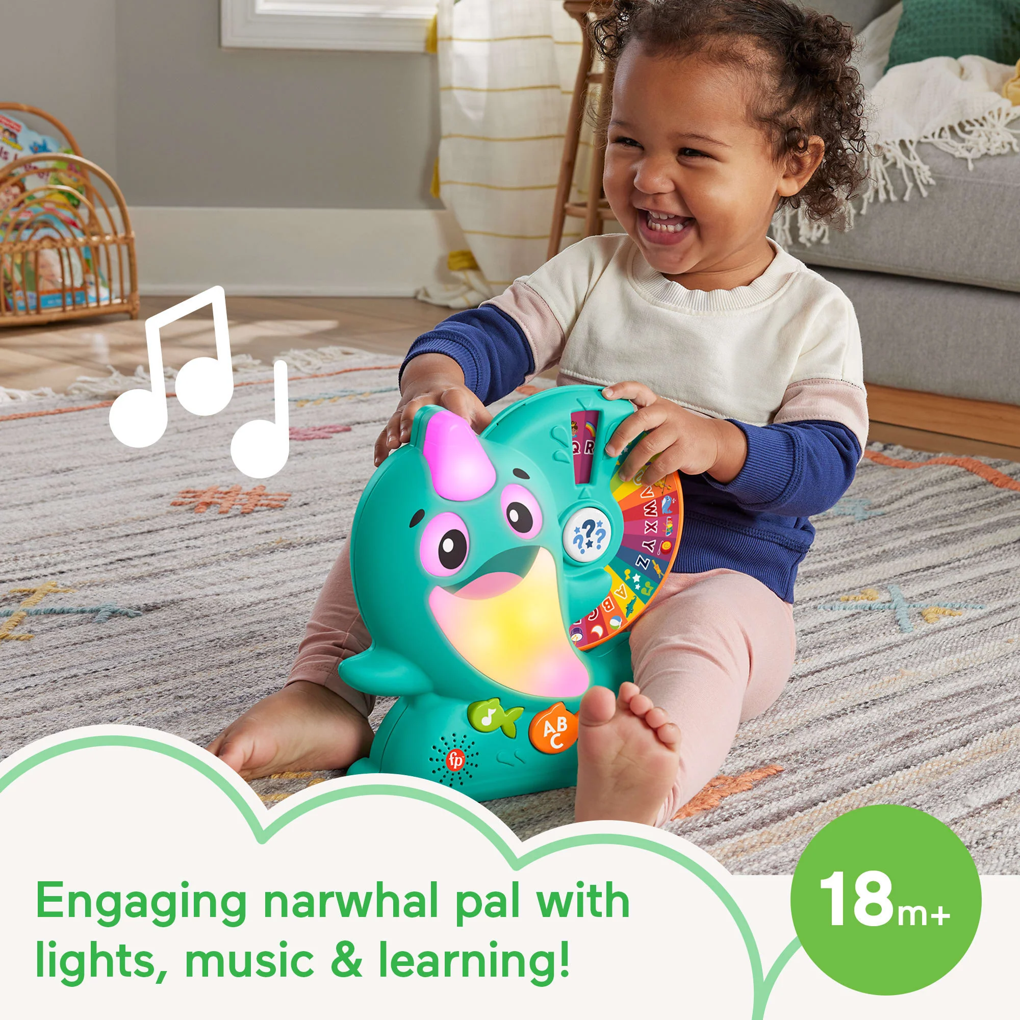 Fisher-Price Linkimals Interactive Learning Toy for Toddlers with Lights & Music, Learning Narwhal, UK English Version - Image 2