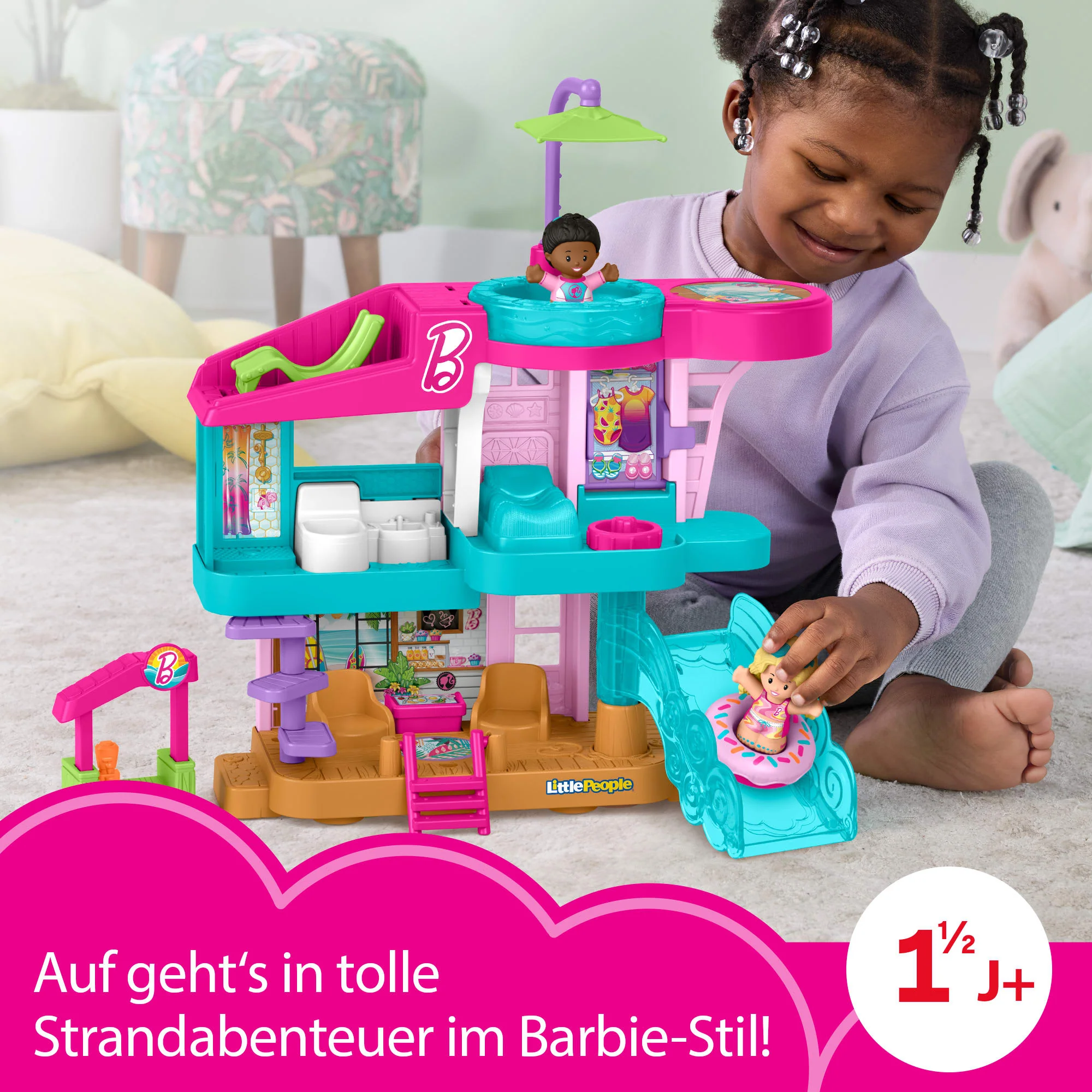 Fisher-Price Little People Barbie Strandhaus Kleinkinder-Spielset Mit Figuren Und Zubehör - Image 2