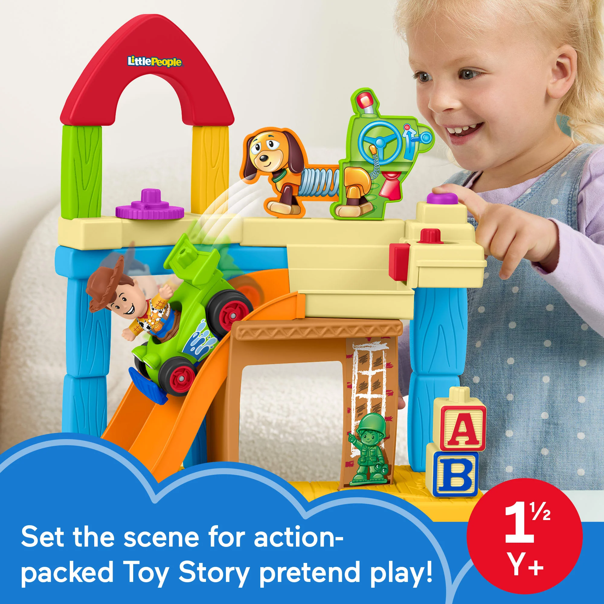 Fisher-Price Little People Disney & Pixar Toy Story Andy's Room Toddler Playset, Woody & RC Vehicle - Image 2