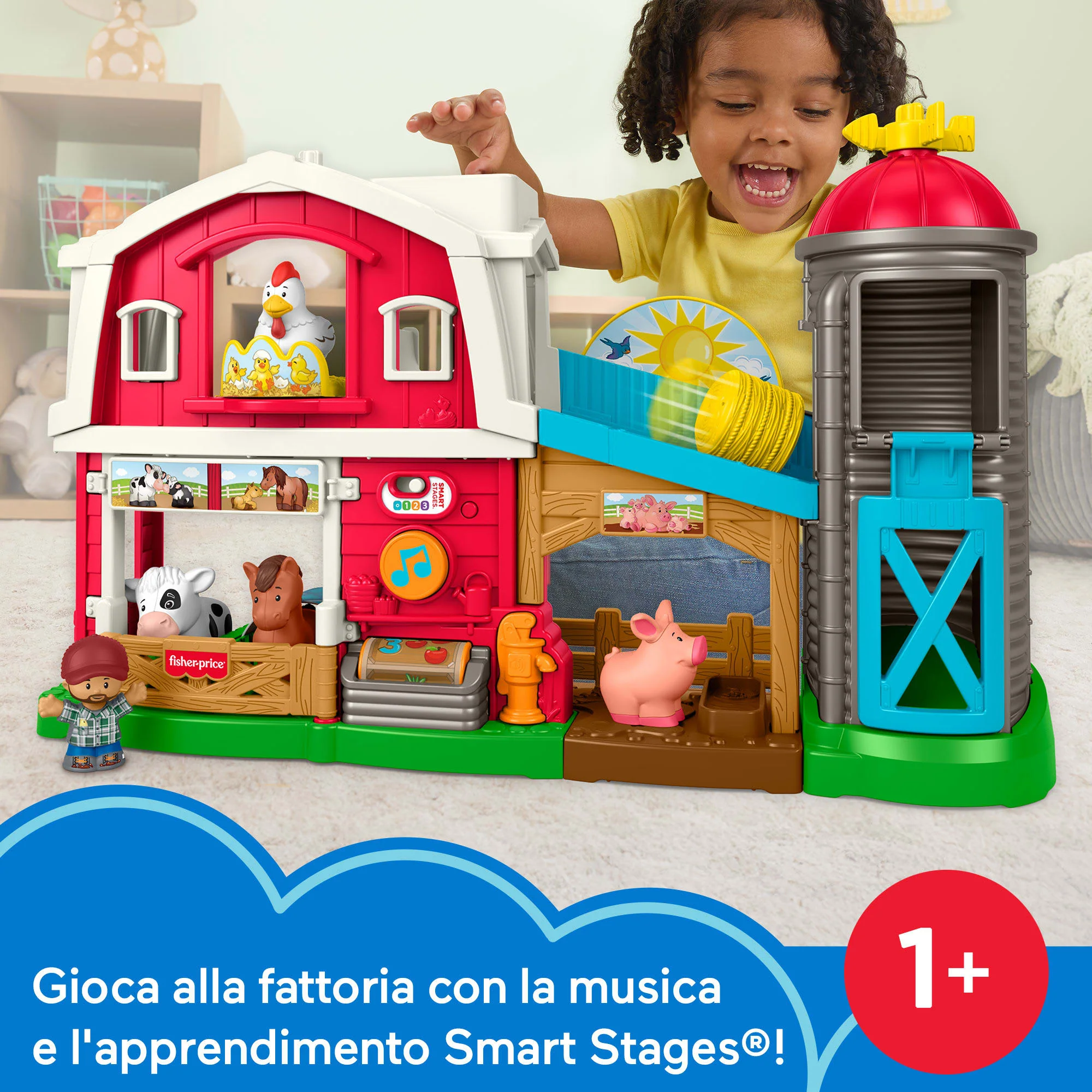 Fisher-Price Little People Divertente Fattoria Animali Felici, Playset, Giocattolo Per L'Apprendimento Per Bimbi Piccoli, Versione Multilingue - Image 2