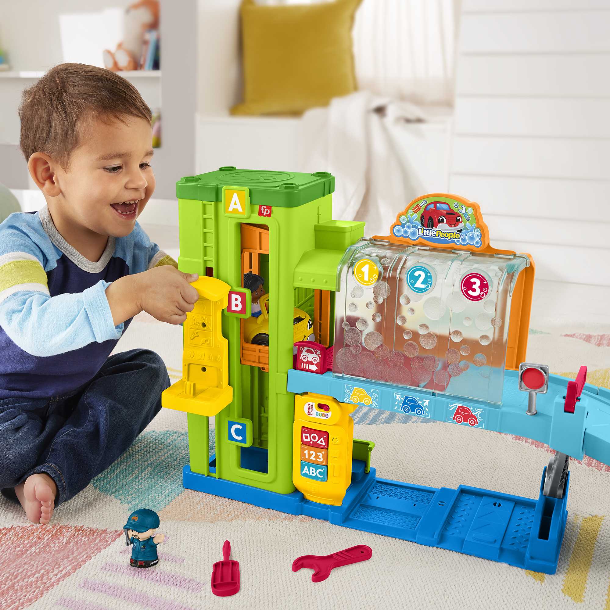 Fisher-Price Little People Leerzame Garage Met Lichtjes, Speelset Voor Peuters, 5 Speelonderdelen, Meertalige Versie - Image 2