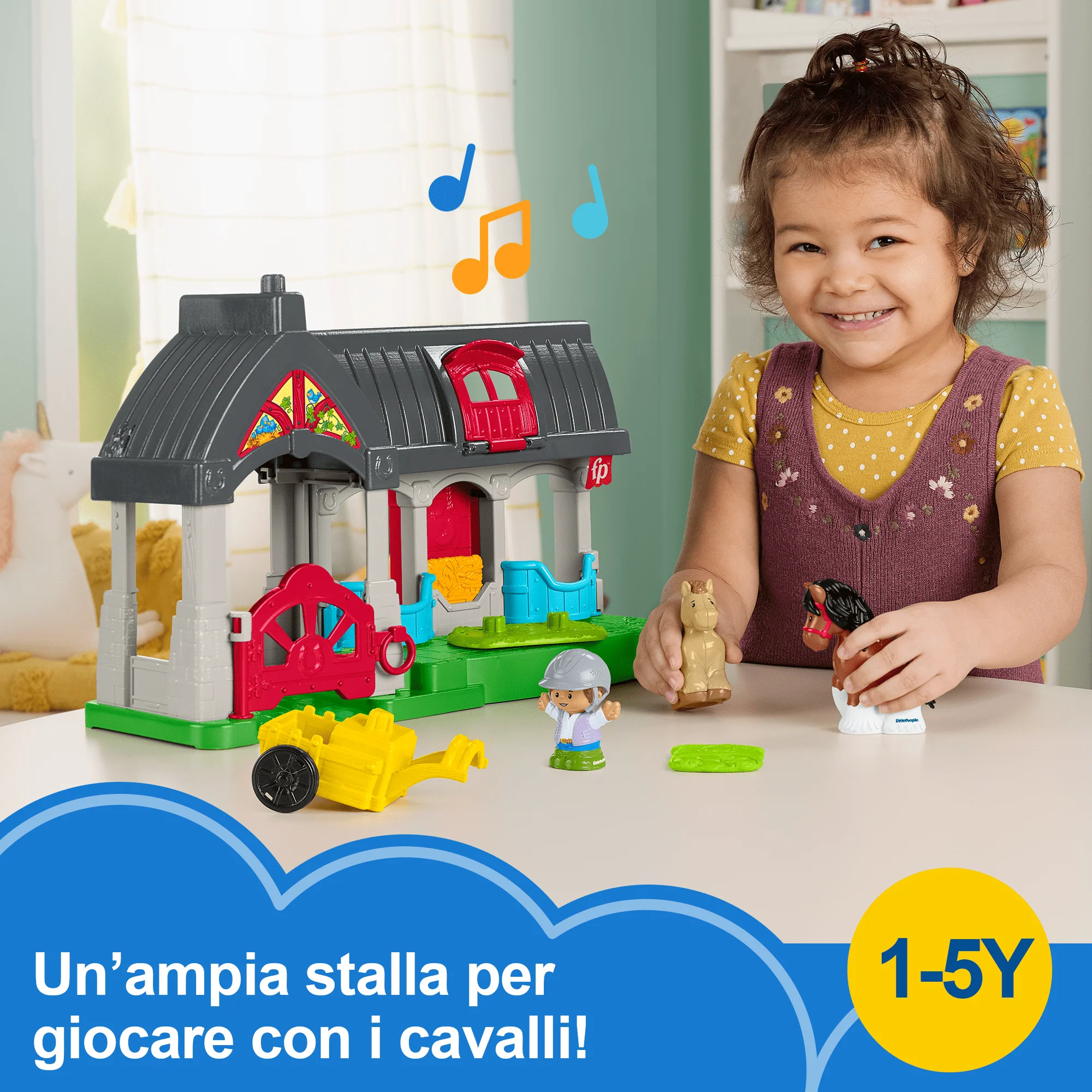 Fisher-Price Little People Maneggio Dei Cavalli, Playset Per Bimbi Piccoli Con Suoni E 6 Accessori - Image 2