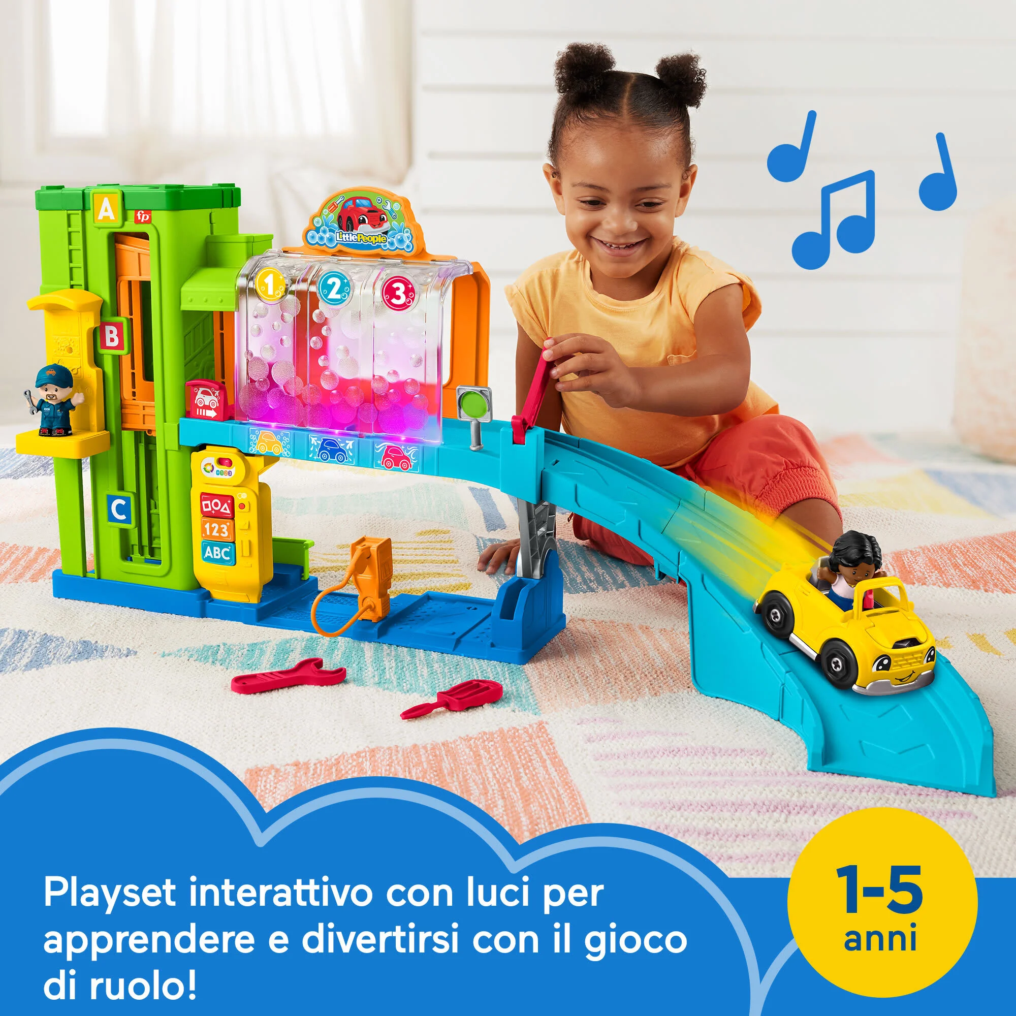 Fisher-Price Little People Playset Autolavaggio per bambini piccoli con 5 pezzi per il gioco, versione multilingue - Image 2