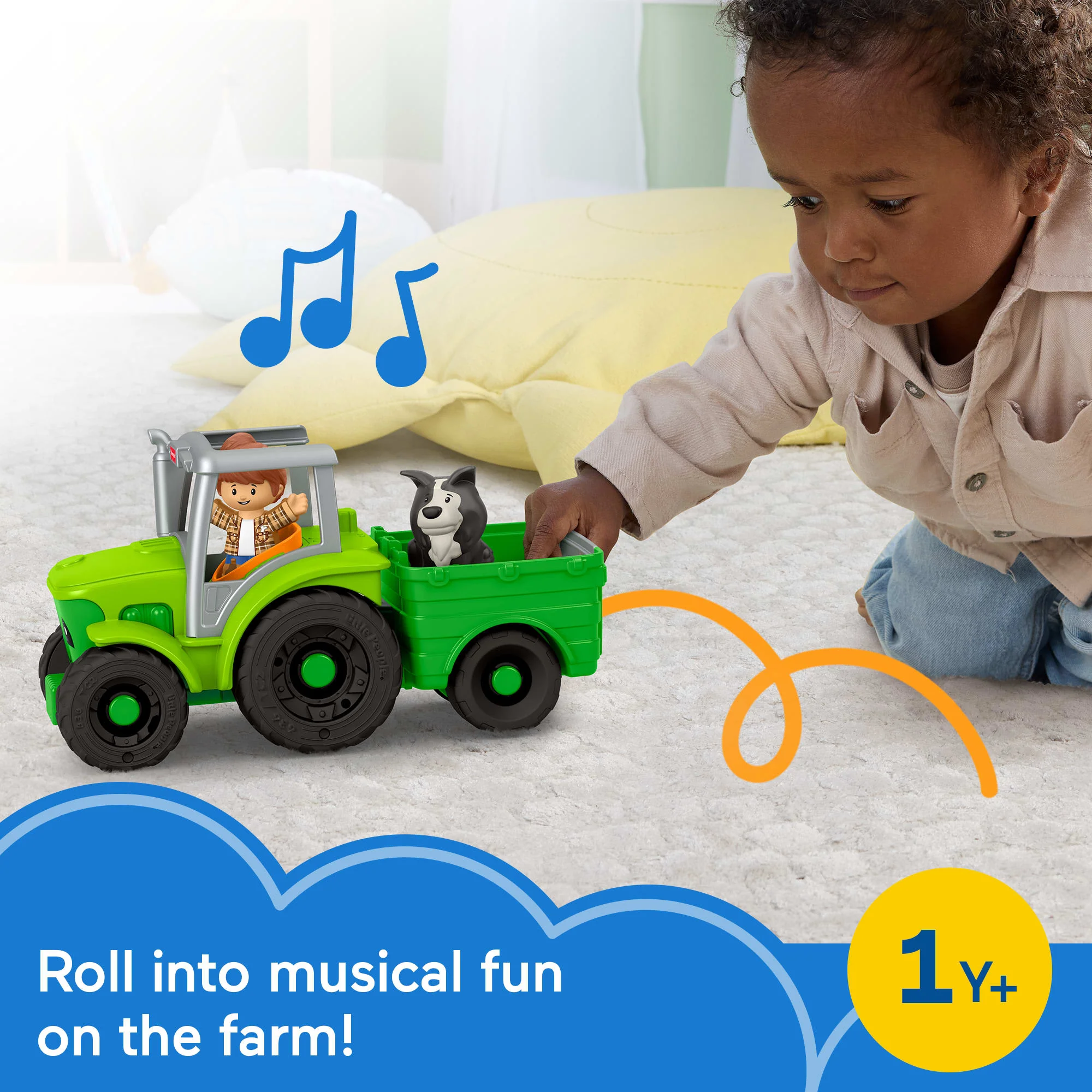 Fisher-Price Little People Push & Play Tractor, Musical Toy Farm Vehicle & 2 Figures For Toddlers - Image 2