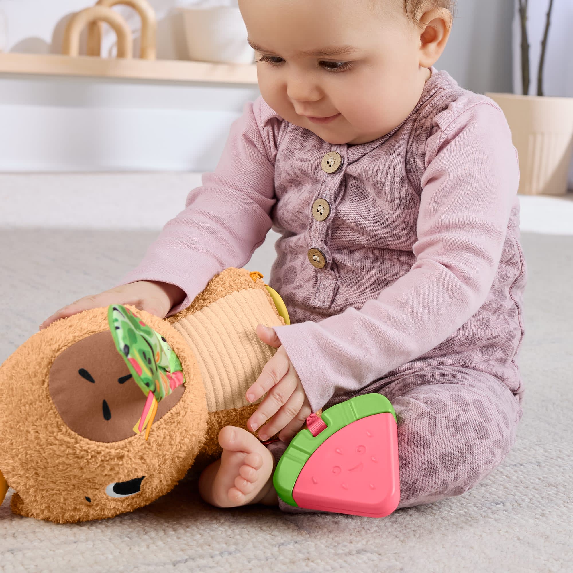Peluche Fisher-Price Marmotta Coccole E Merenda, Giocattolo Sensoriale, Con Massaggiagengive E Sonaglino Per Neonati - Image 4