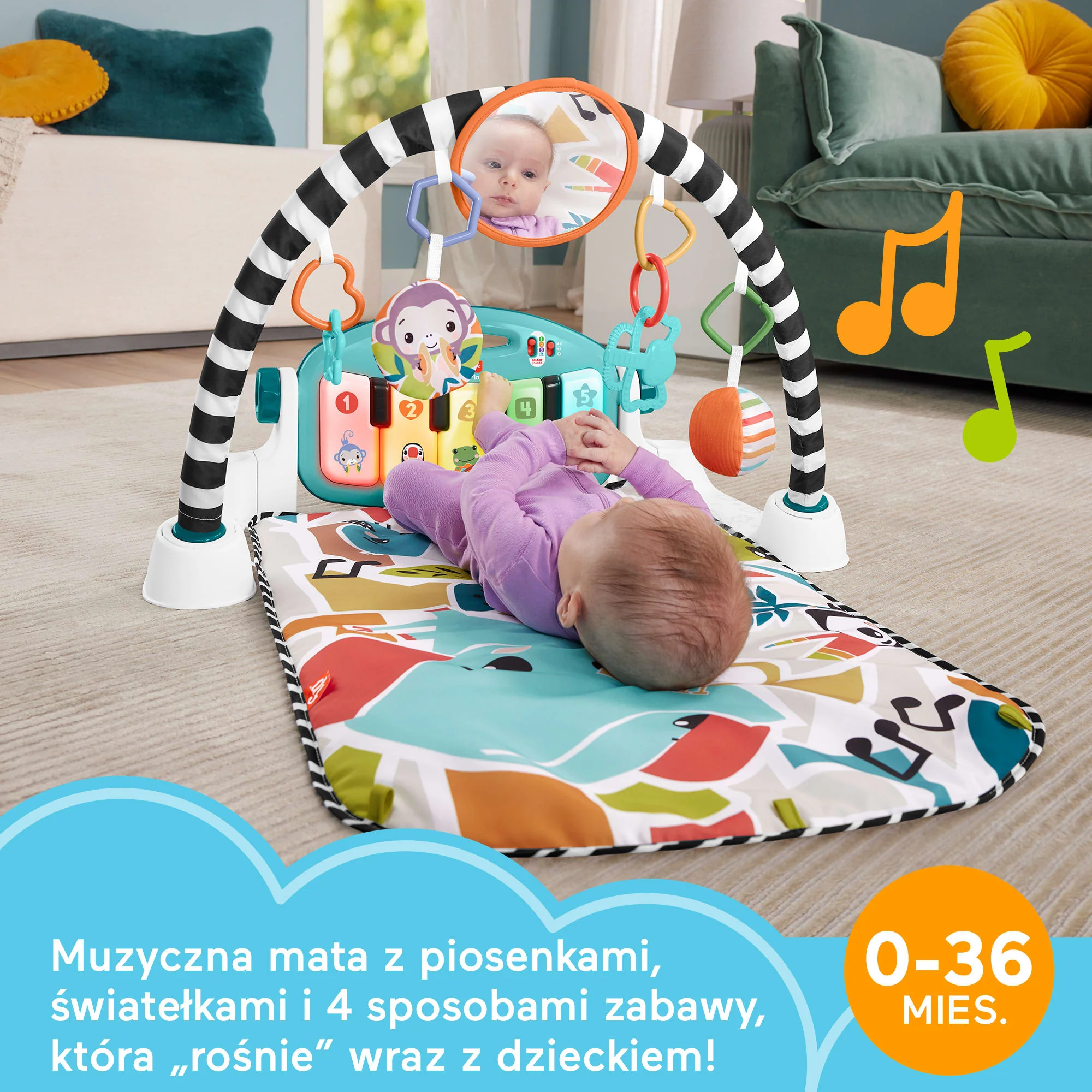 Fisher-Price Mata edukacyjna z pianinkiem Muzyczne zwierzątka Polska wersja językowa - Image 2