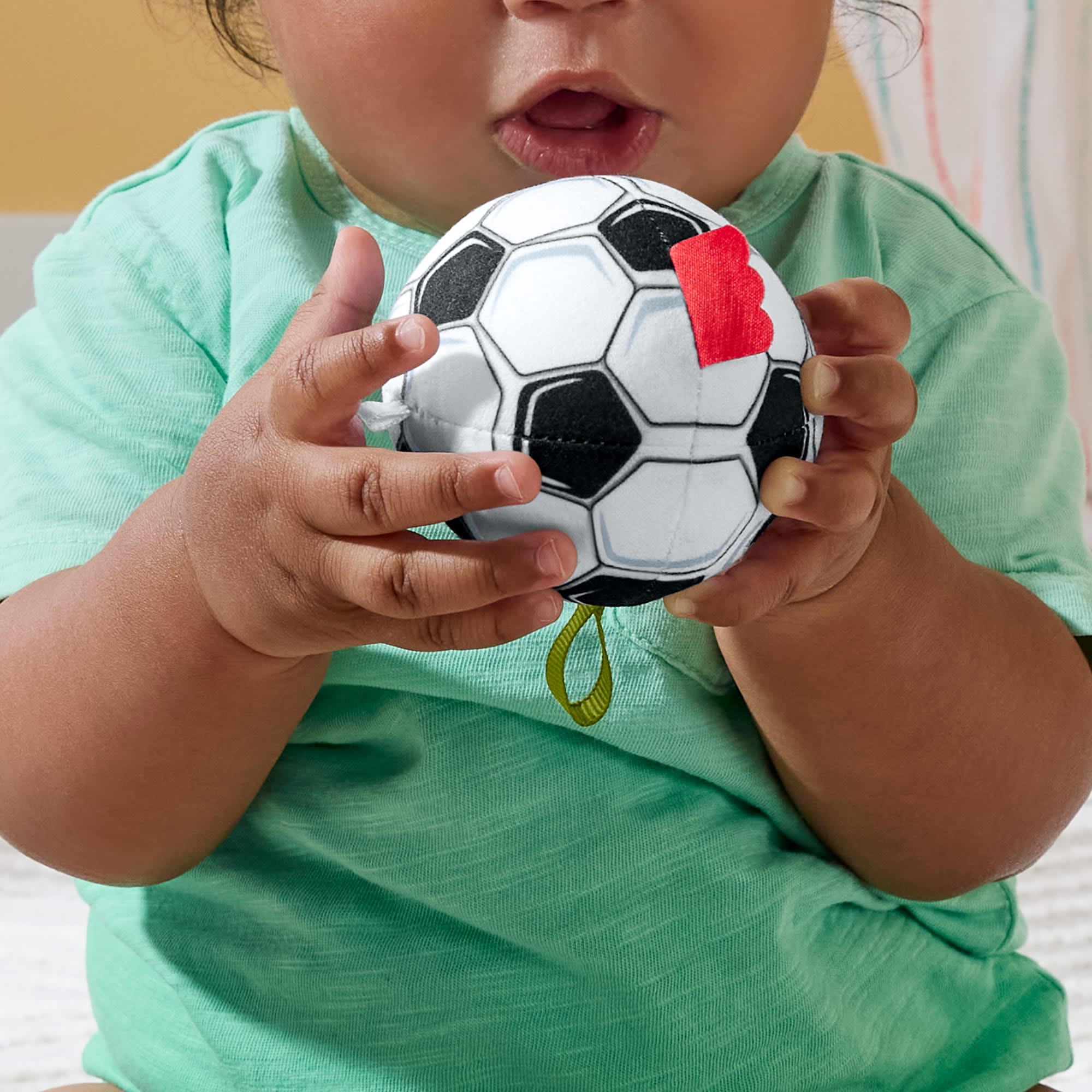 Fisher-Price Mini Me Moments Let's Goal Gift Set, 3-Piece Soccer Themed Baby Rattle & Teether Toys - Image 3