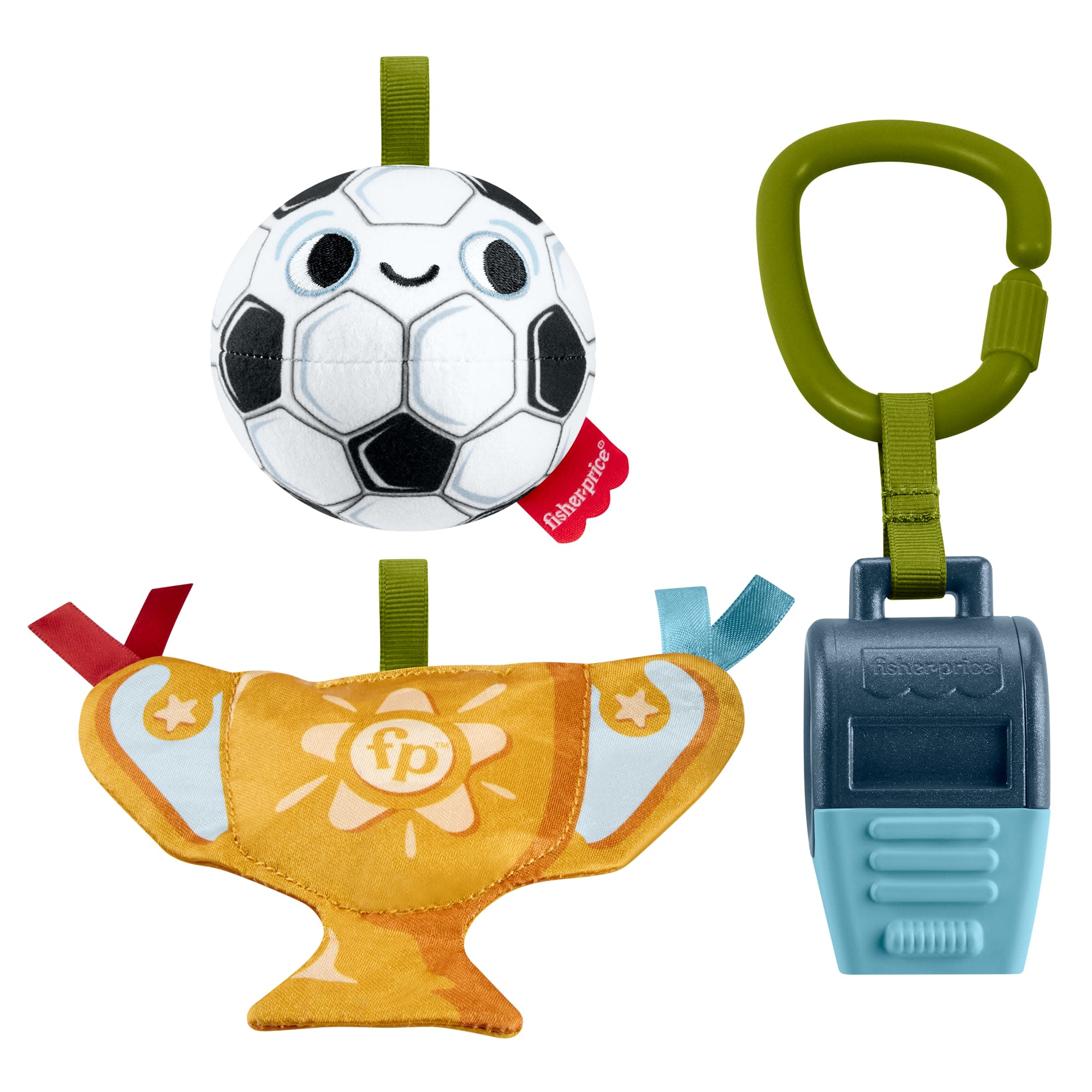 Fisher-Price Mini Me Moments Let's Goal Gift Set, 3-Piece Soccer Themed Baby Rattle & Teether Toys - Image 6