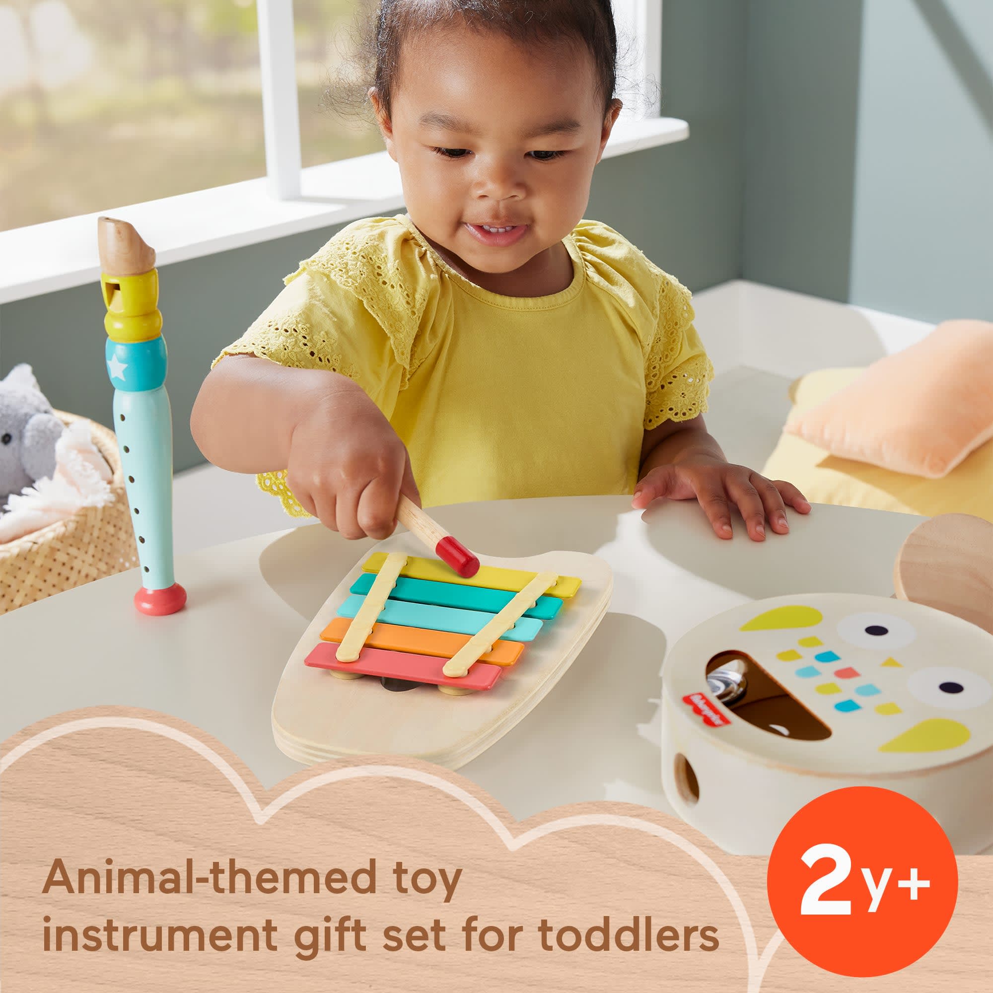 Fisher-Price Wooden Musical Instruments Gift Set Toddler Creative Play, 6 Wood Pieces - Image 2