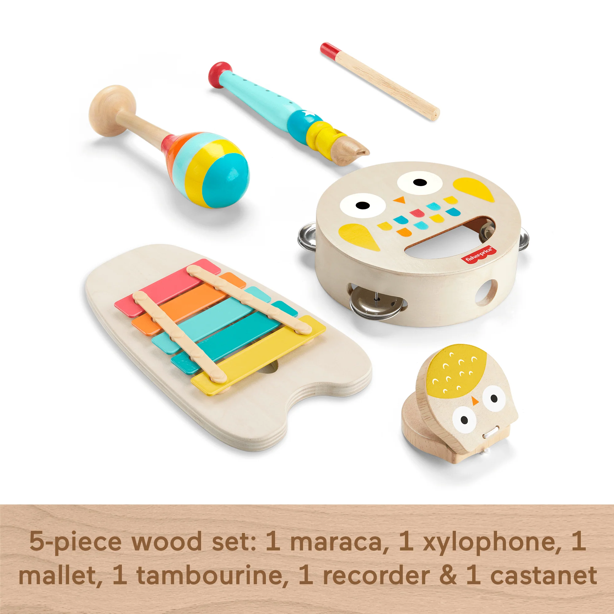 Fisher-Price Wooden Musical Instruments Gift Set Toddler Creative Play, 6 Wood Pieces - Image 5