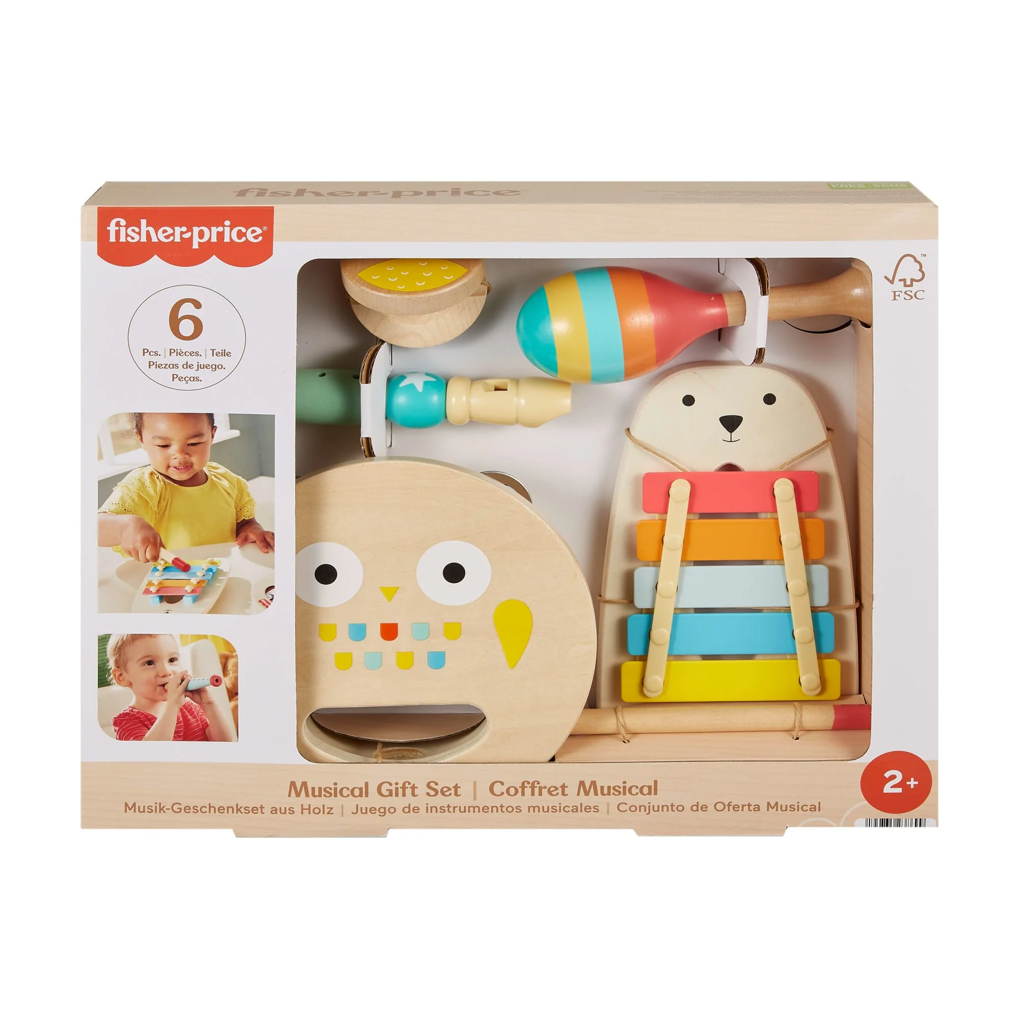 Fisher-Price Wooden Musical Instruments Gift Set Toddler Creative Play, 6 Wood Pieces - Image 6
